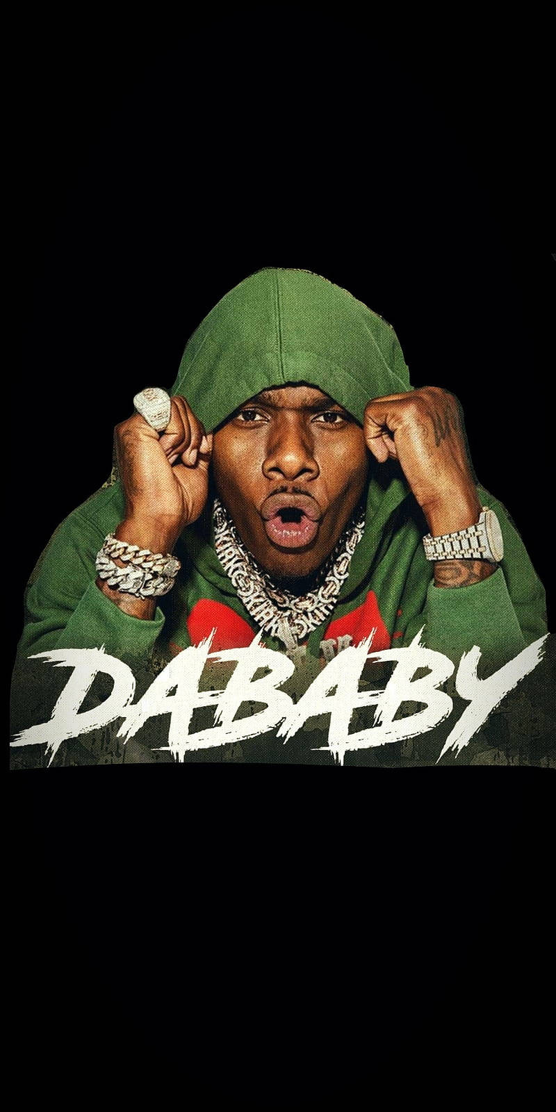 Dababy Phone With Green Hoodie Background