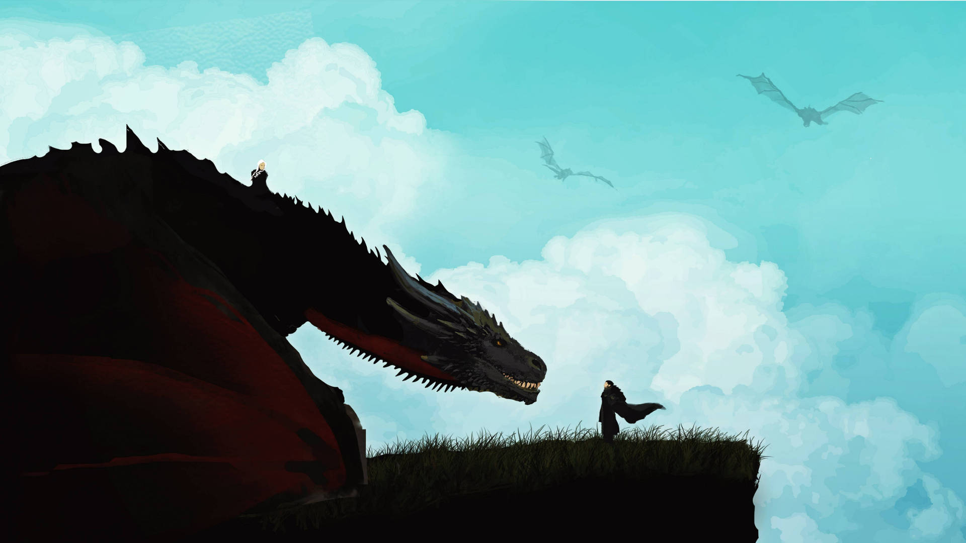 Daenerys, Dragon, And Jon Snow Game Of Thrones Background