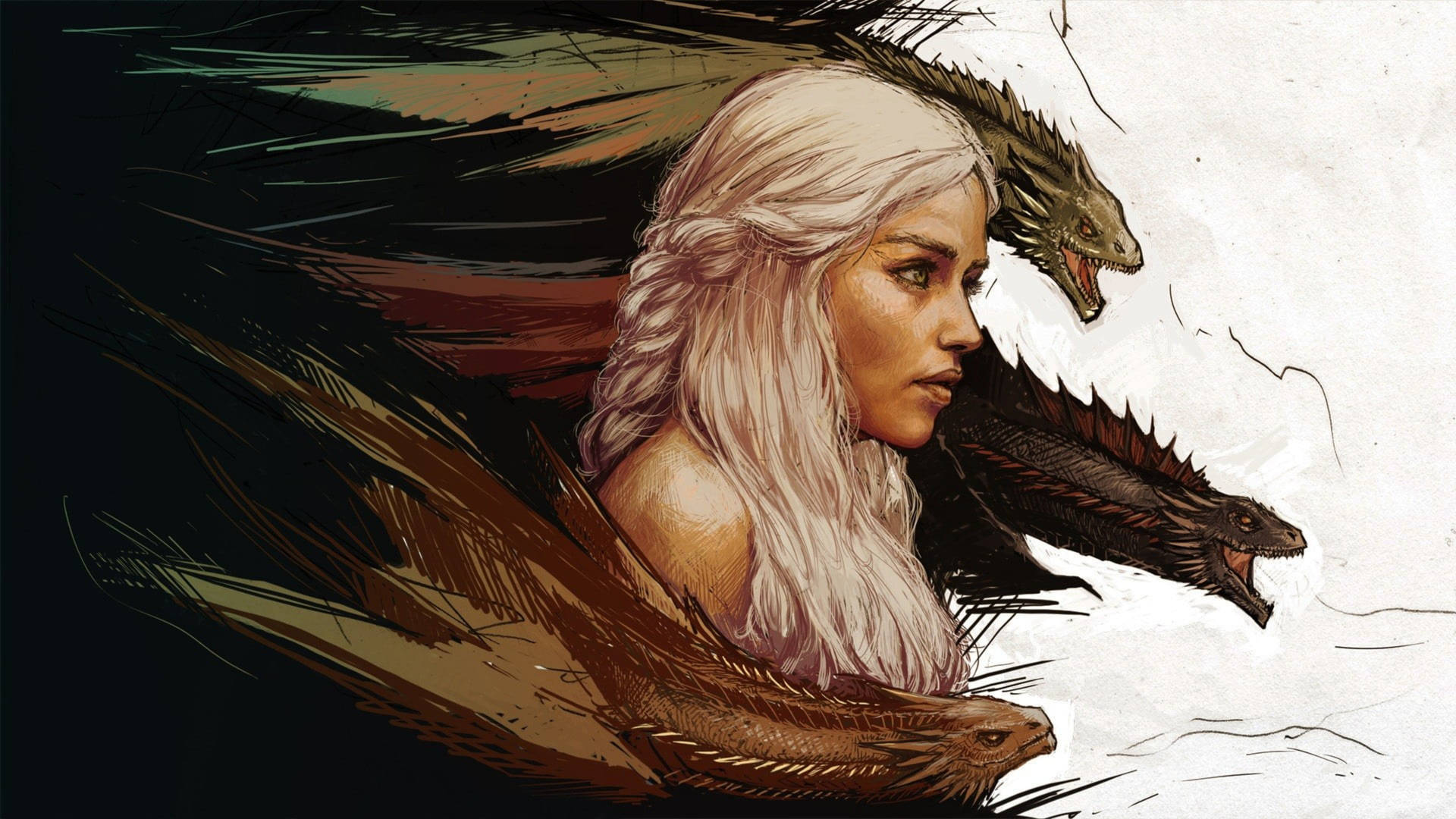 Daenerys Targaryen Covered In Dragons Art Background