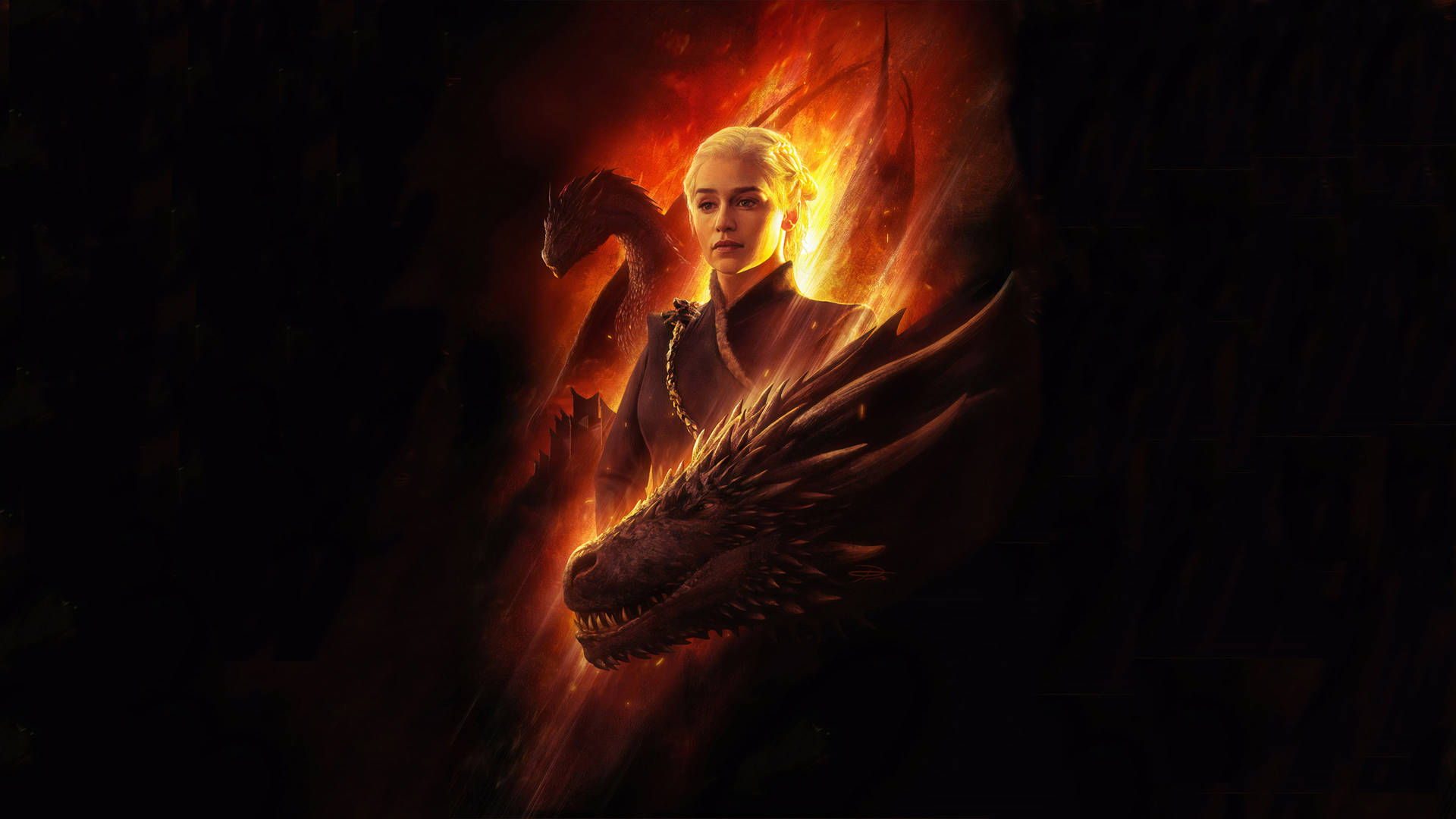 Daenerys Targaryen Dark Fire Dragons Background