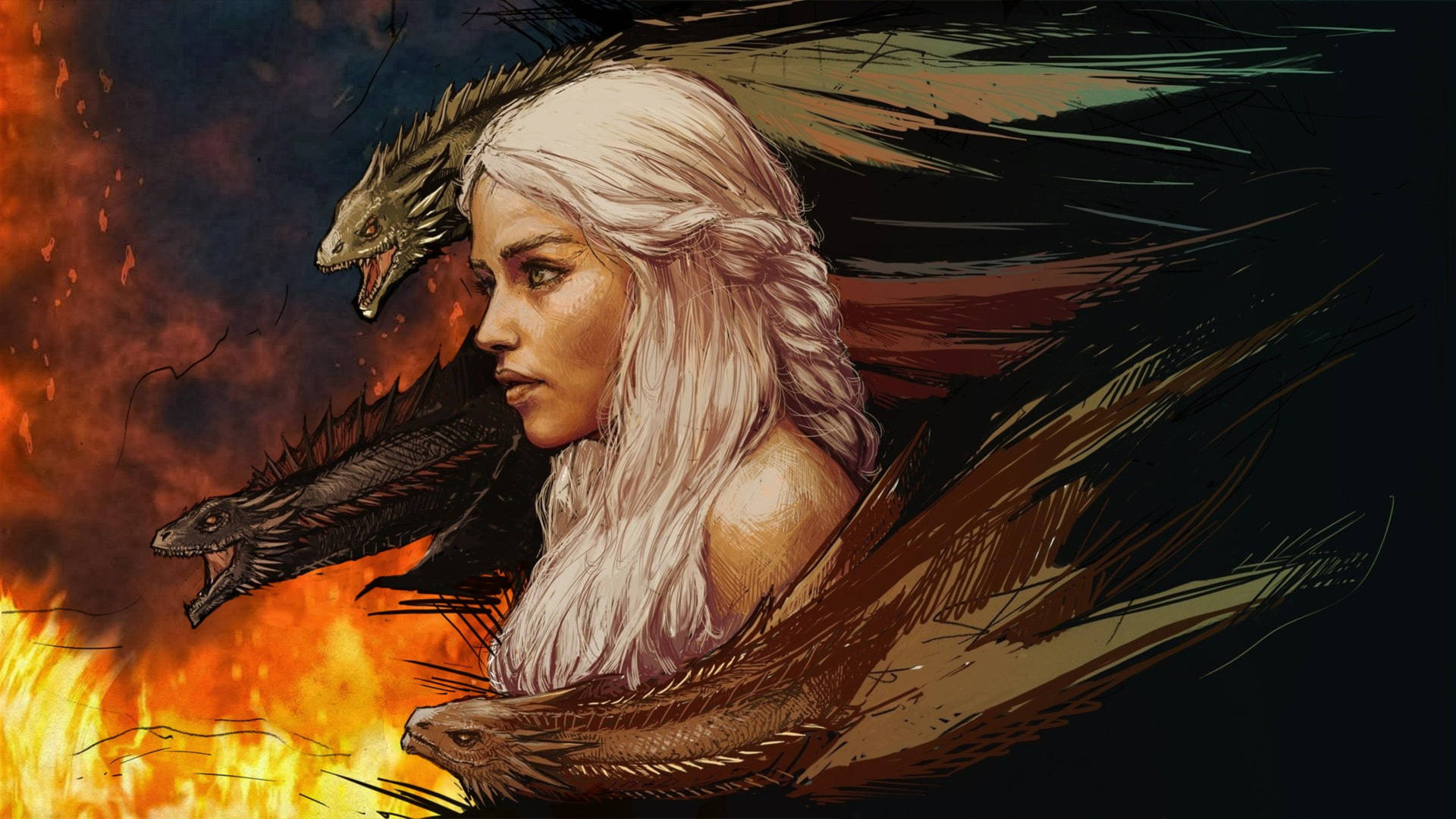 Daenerys Targaryen Dragon Fire Art Background