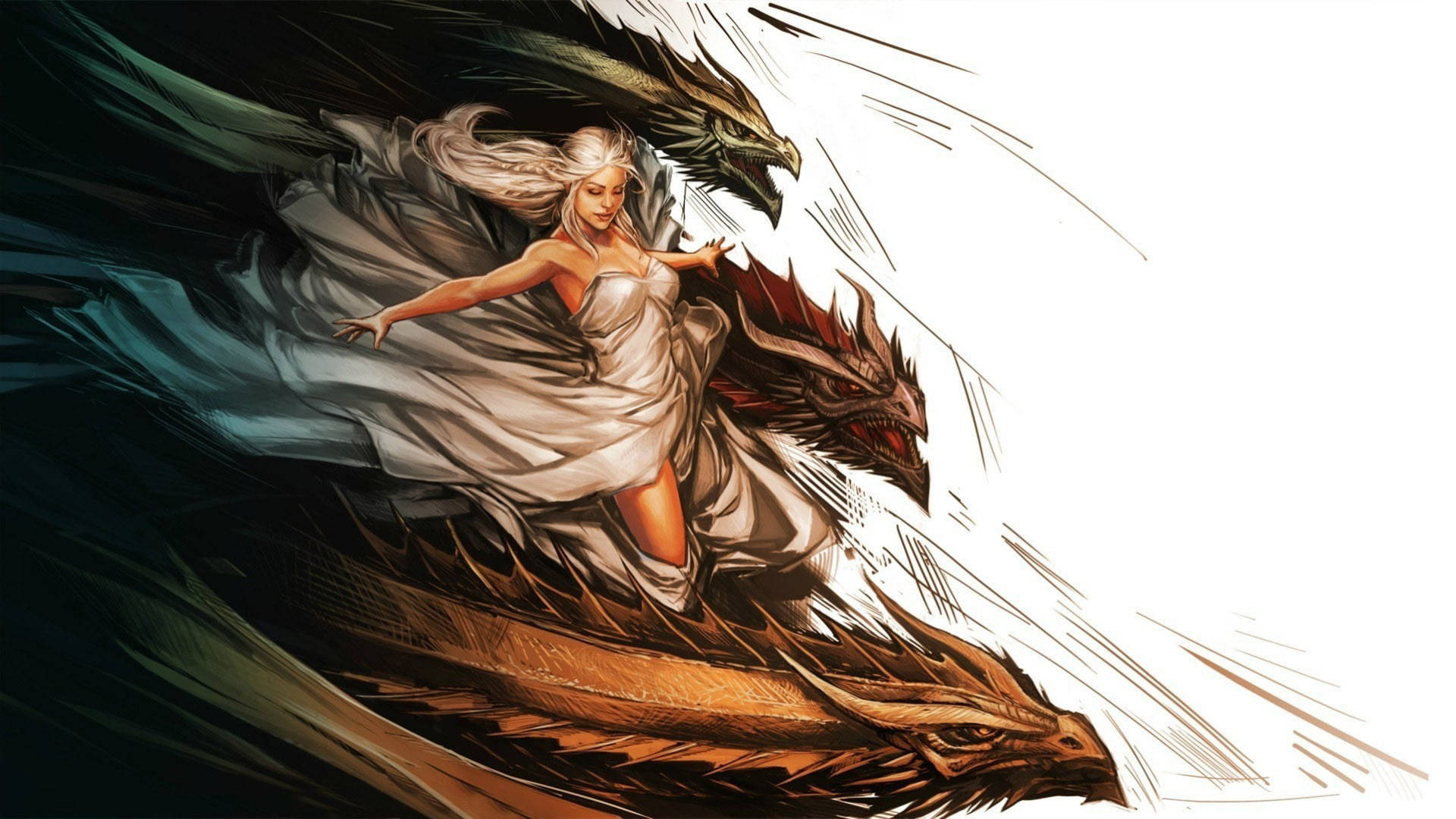 Daenerys Targaryen Dragons Fantasy Art Background