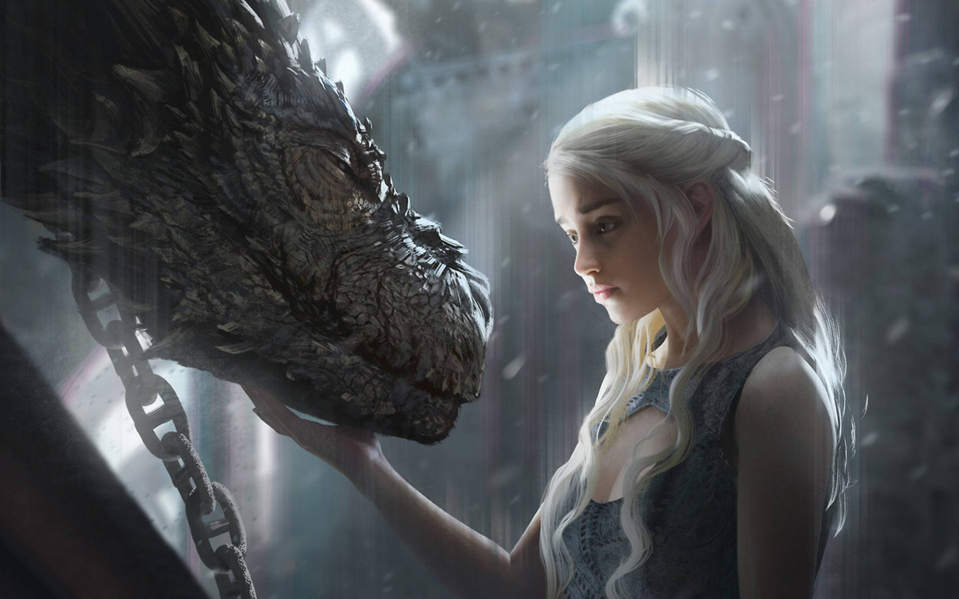Daenerys Targaryen Looking At Dragon Background