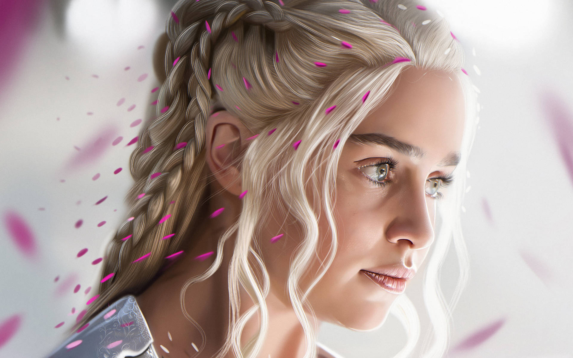 Daenerys Targaryen Pink Petals Art Background