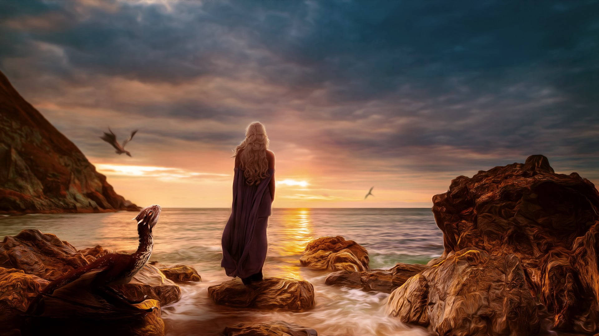 Daenerys Targaryen Rock Beach Art Background