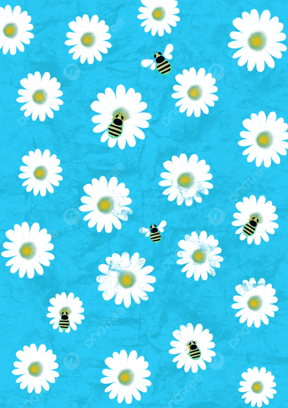 Daisies With Bees On Blue Background Background