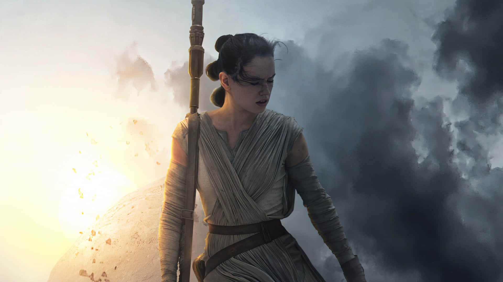 Daisy Ridley As Rey In Star Wars Background