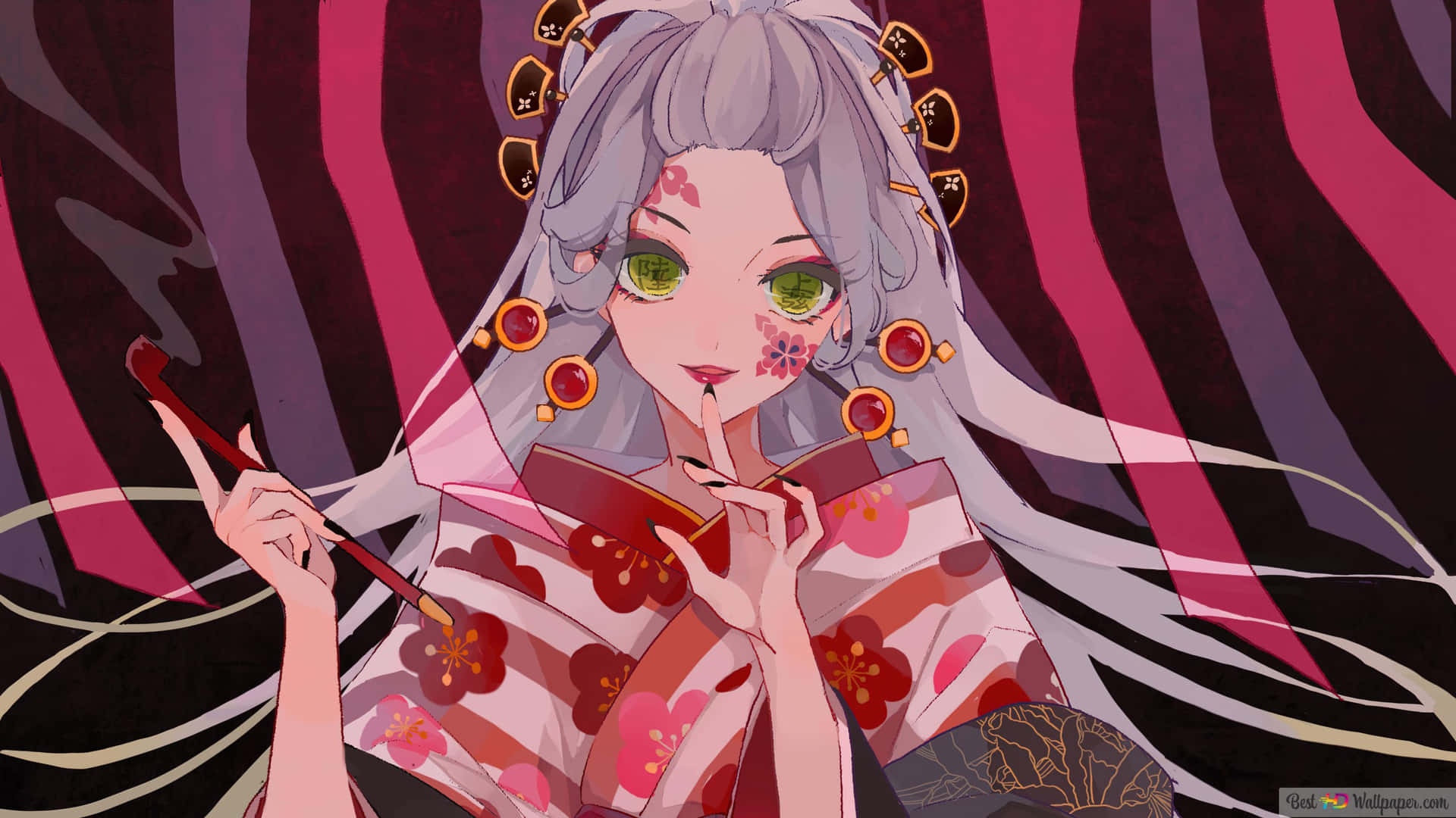 Daki Demon Slayer Wearing Traditional Dress Background