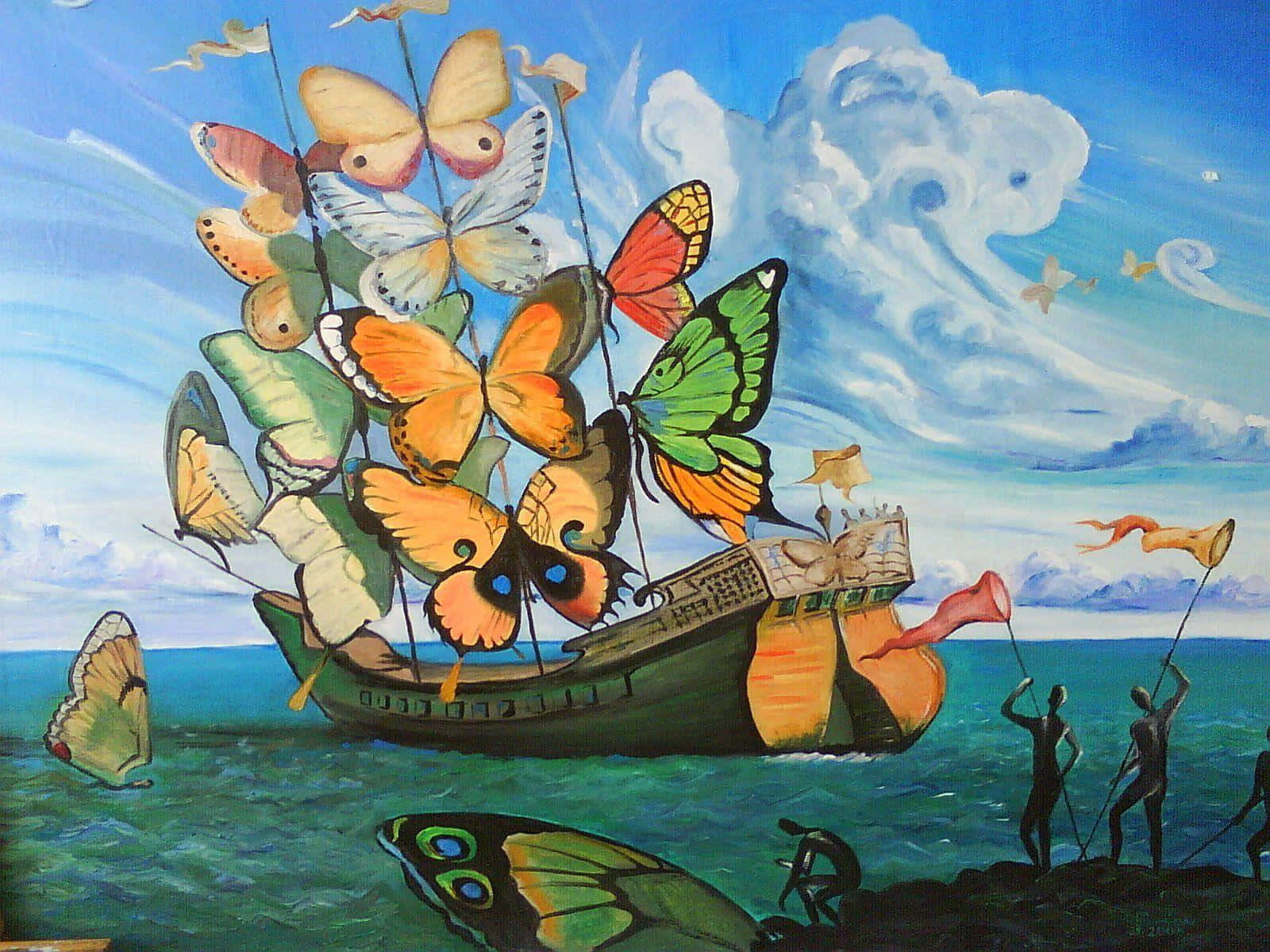 Dali's Ship With Butterfly Sails Background