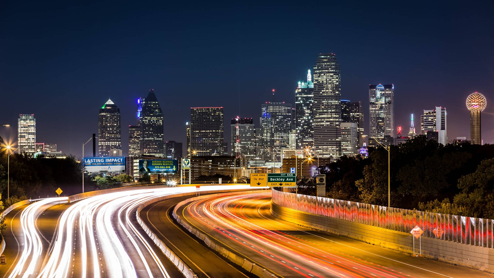 Dallas Skyline Highway Night Lights Background