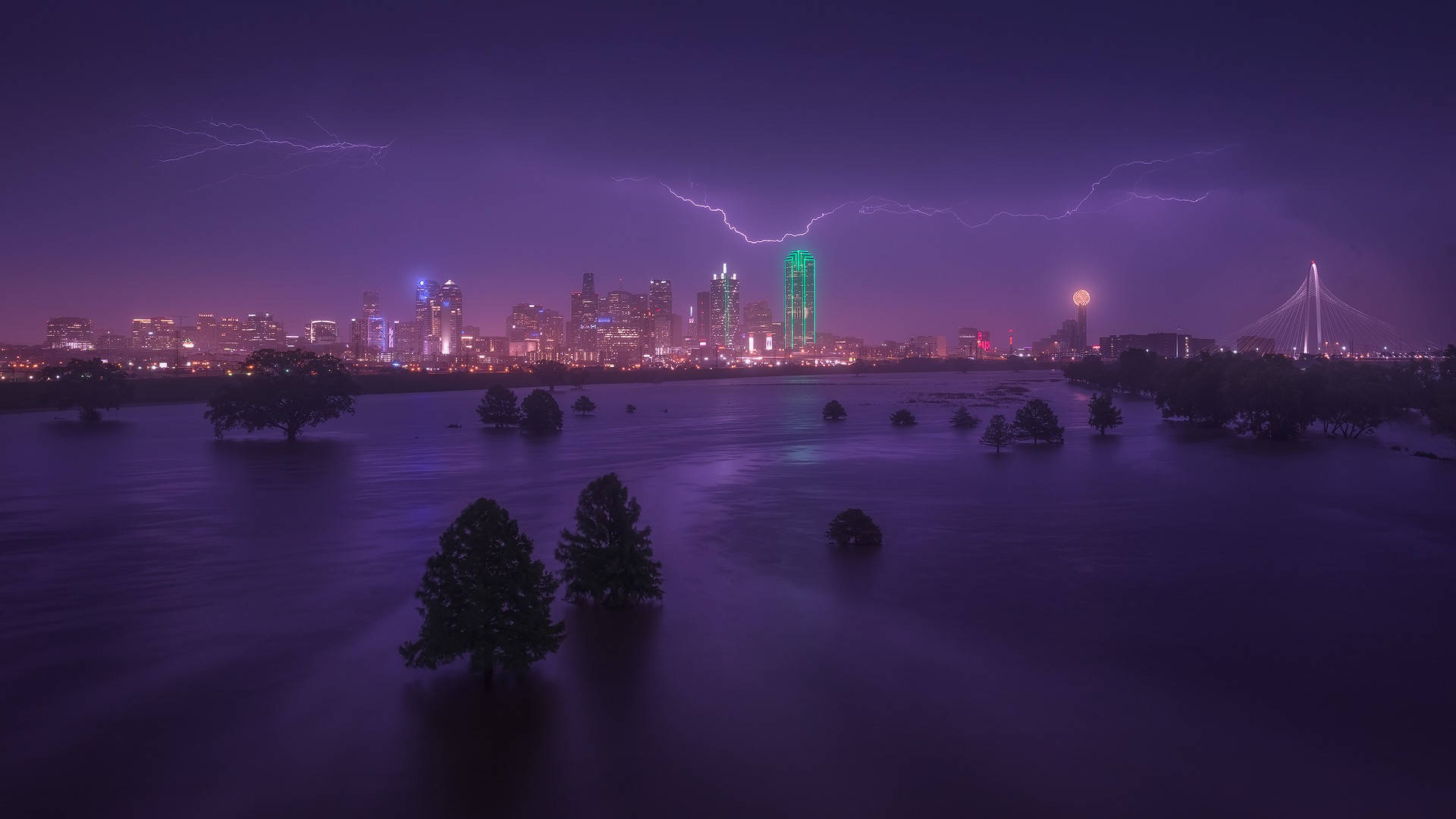 Dallas Skyline Lightning Bolts Background