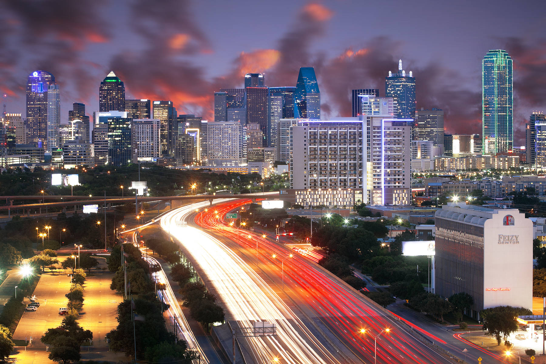 Dallas Skyline Orange And Gray Clouds Background