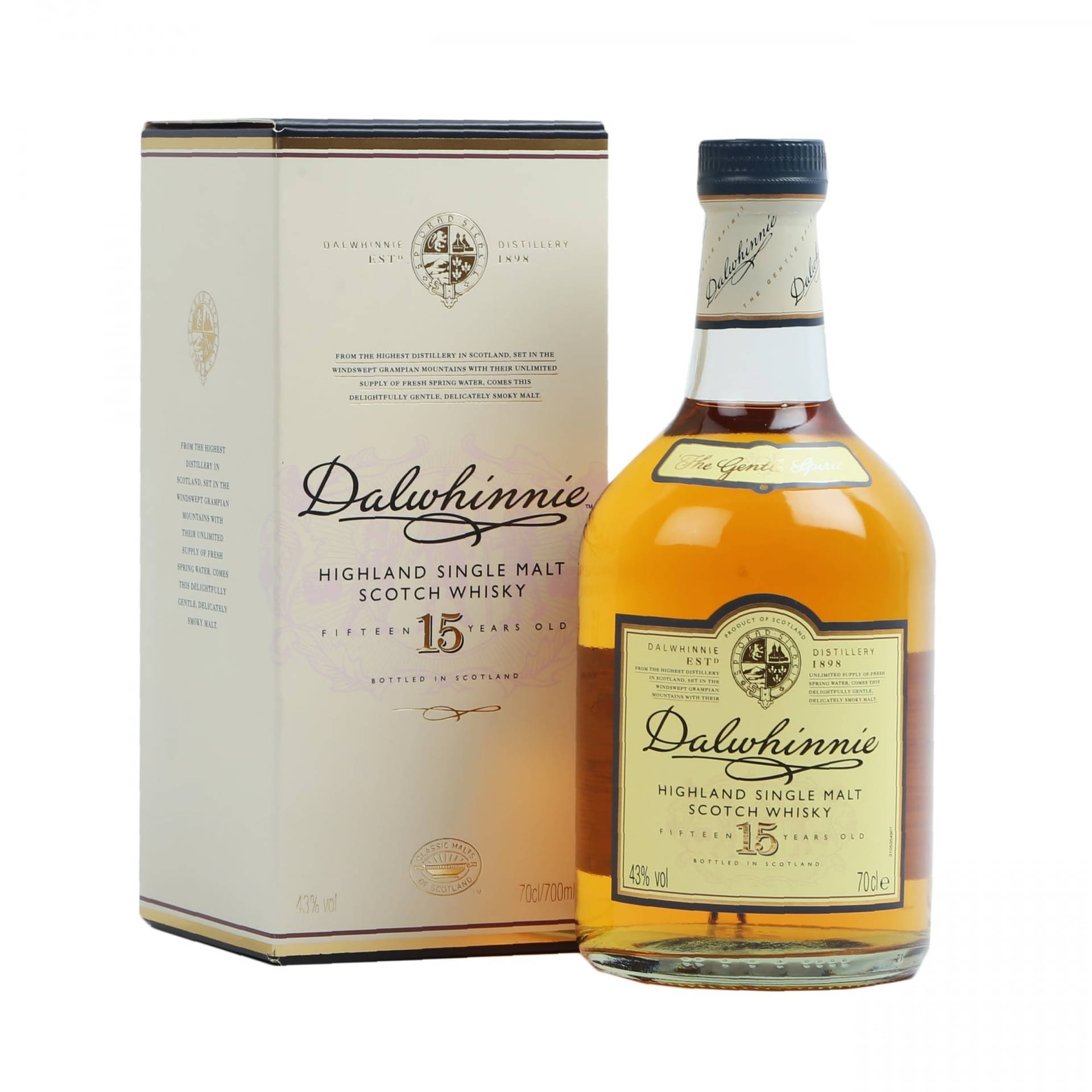 Dalwhinnie 15 Whisky With Box Facing Right Background