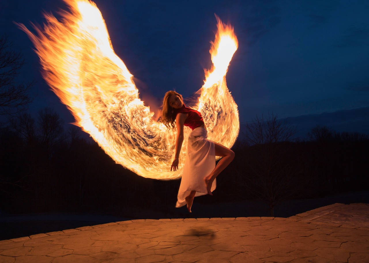 Dance Lady With Fire Wings Background