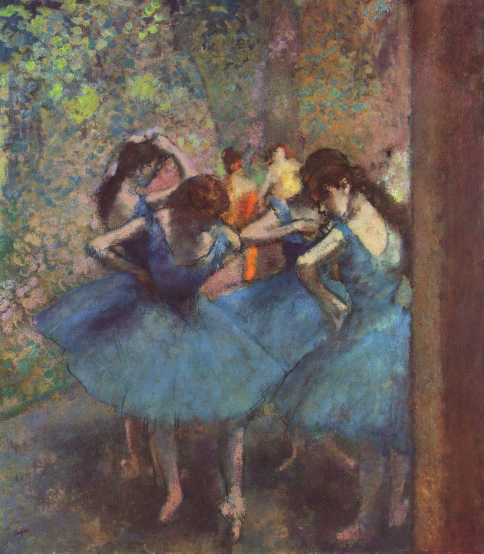 Dancers In Blue Painted By Edgar Degas Background
