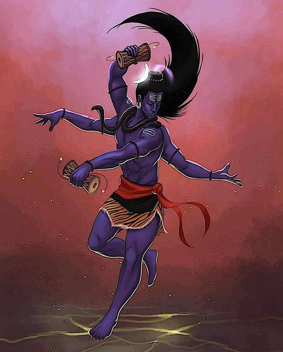 Dancing Angry Shiva Red Sky Background