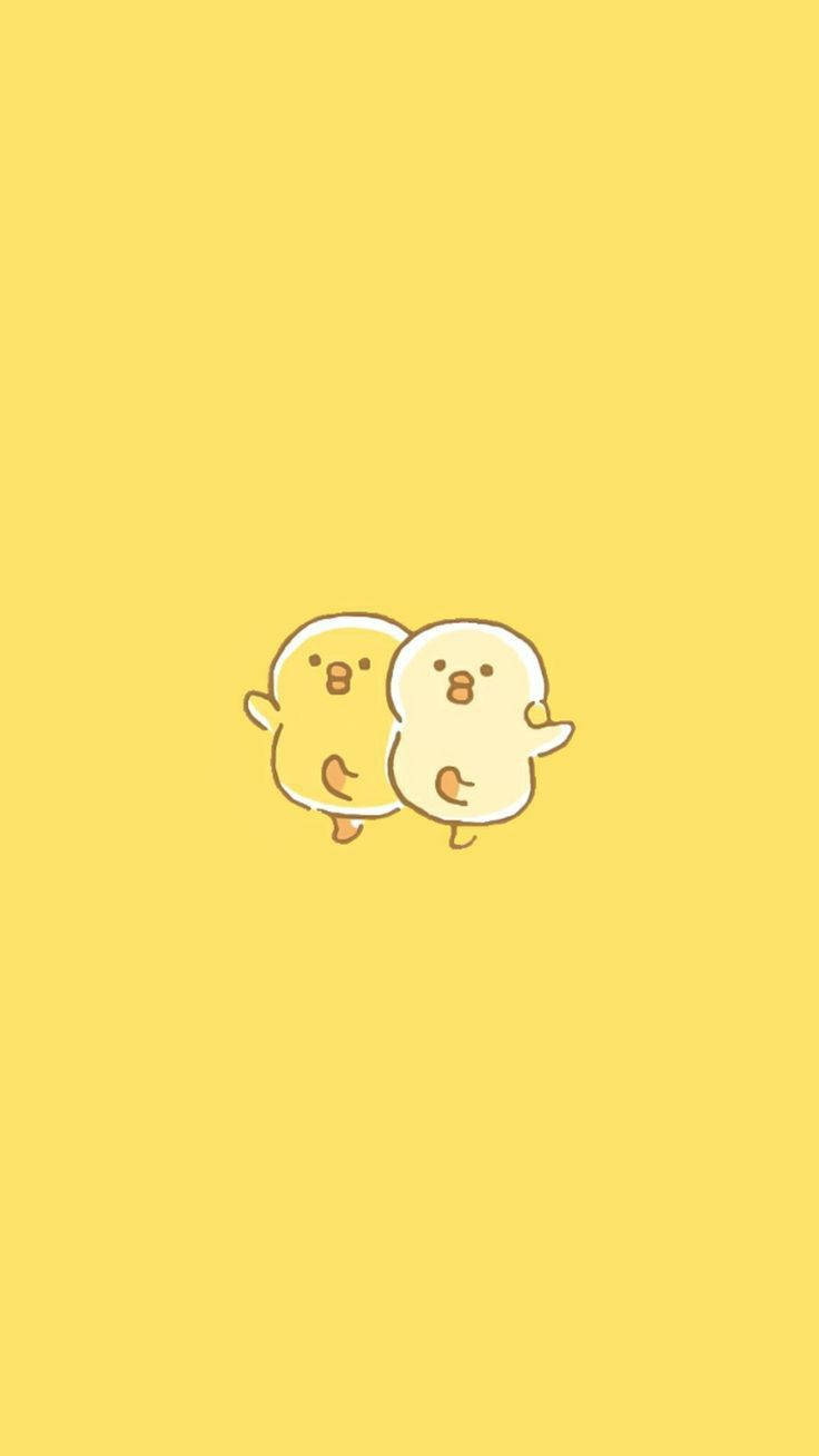 Dancing Ducks On Cute Pastel Yellow Aesthetic Background