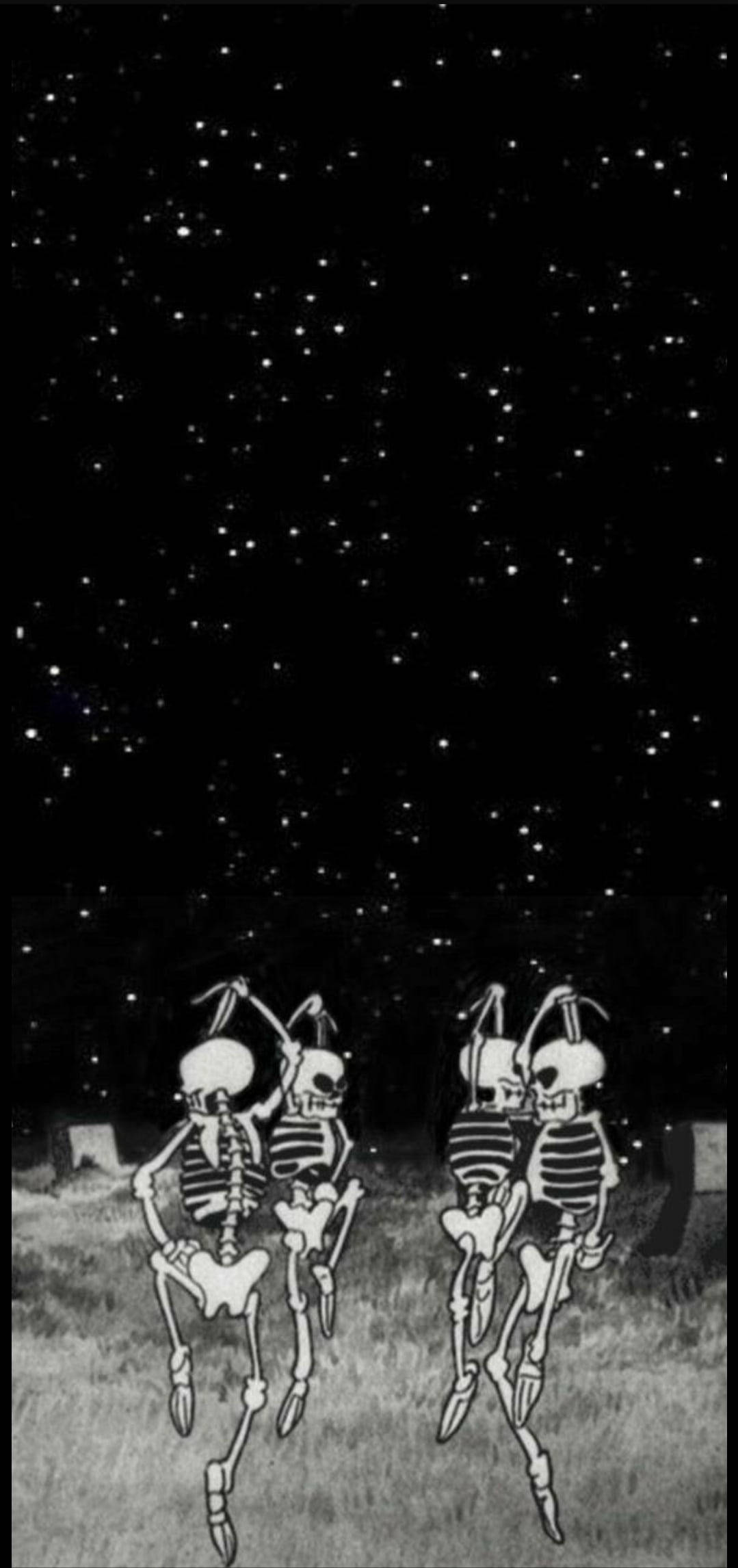 Dancing Group Skeleton Aesthetic Night Sky Background