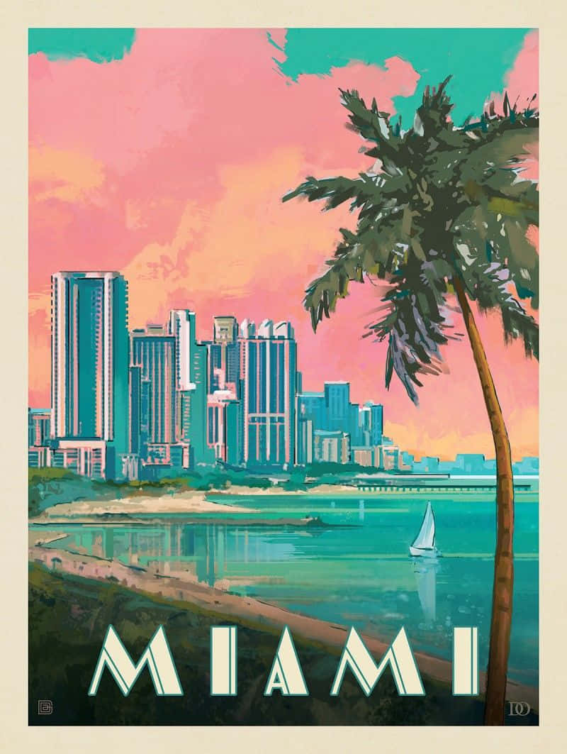 “dancing Under The Palm Trees In Retro Miami” Background