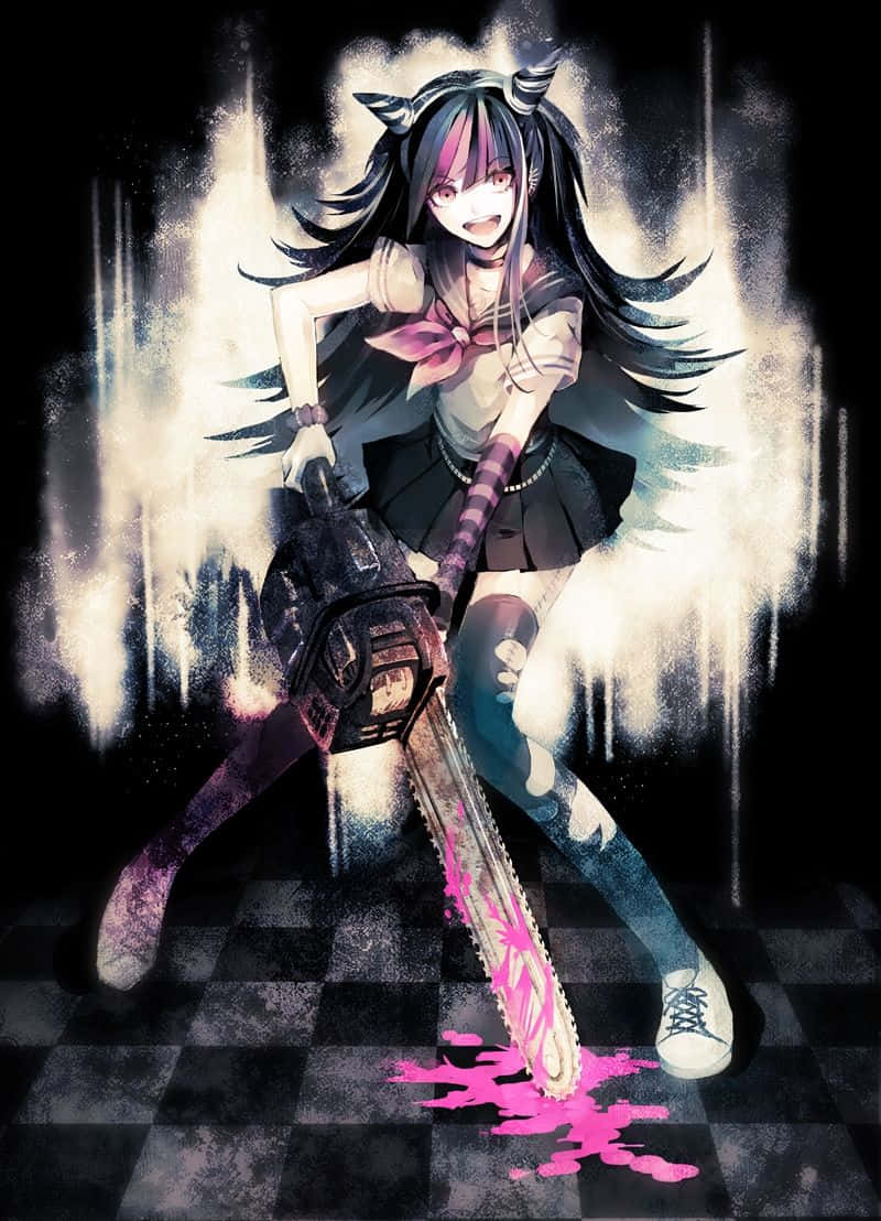 Danganronpa 2 Goodbye Despair Ibuki Mioda Pink Chainsaw Background