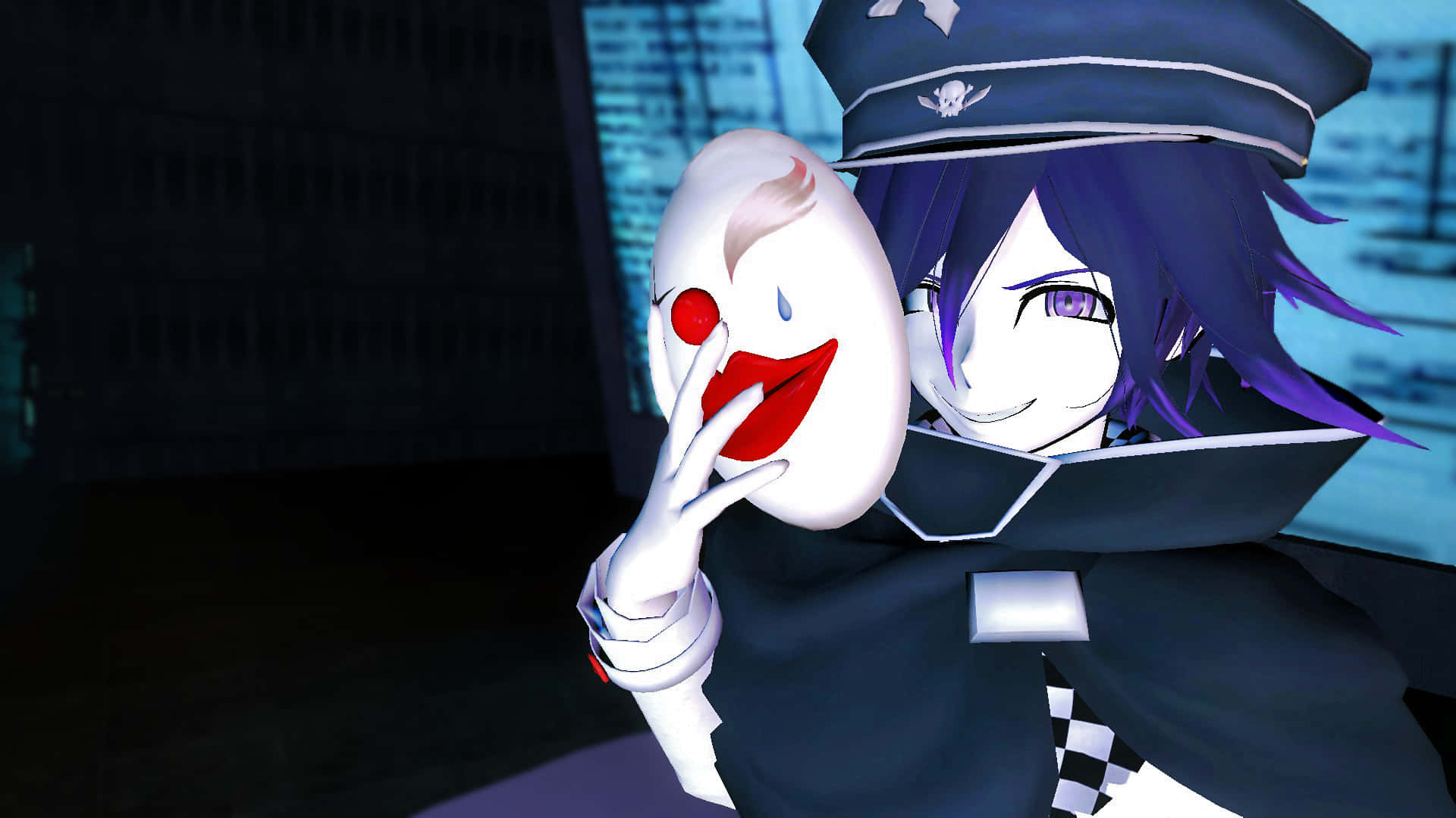 Danganronpa V3 Kokichi Ouma With Clown Mask Background