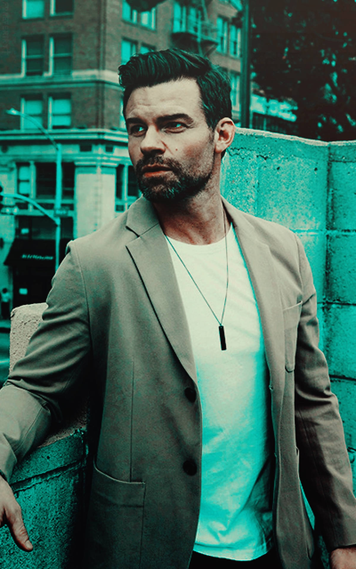 Daniel Gillies Cyan Aesthetic Background