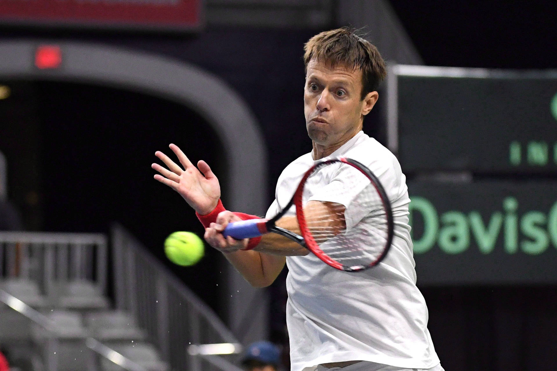 Daniel Nestor Playing In Davis Cup Background