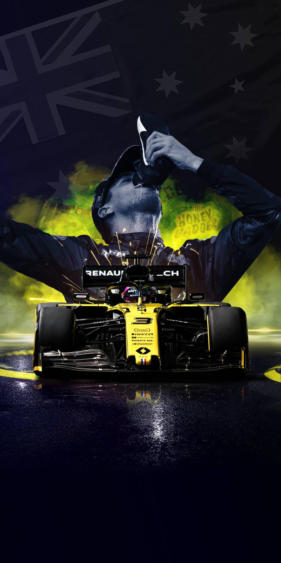 Daniel Ricciardo Drinking From A Shoe Background