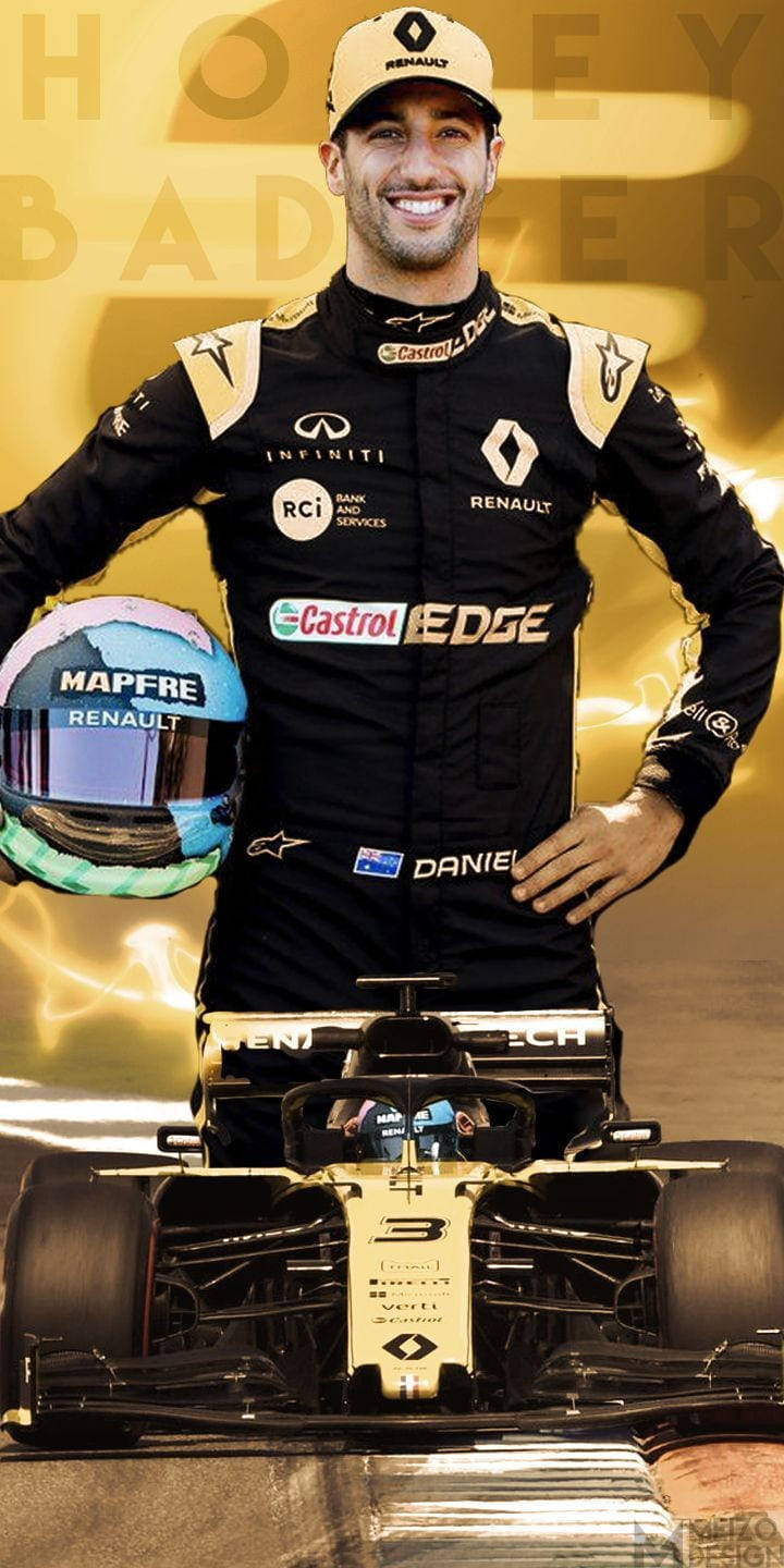 Daniel Ricciardo - Signature Smile Against Yellow Abstract Backdrop Background