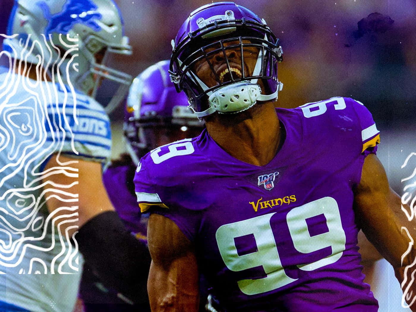 Danielle Hunter Celebrates Sack Against David Blough Background
