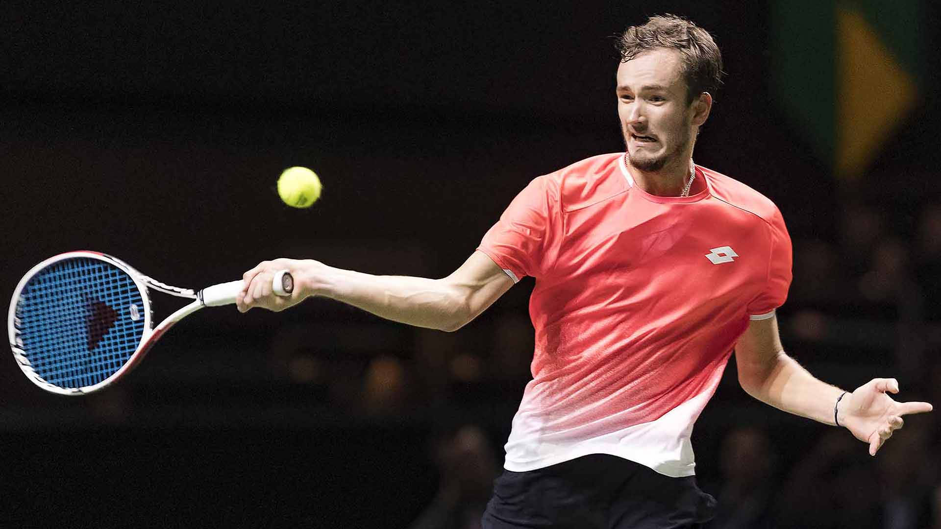 Daniil Medvedev Executes A Forehand Shot With Finesse.