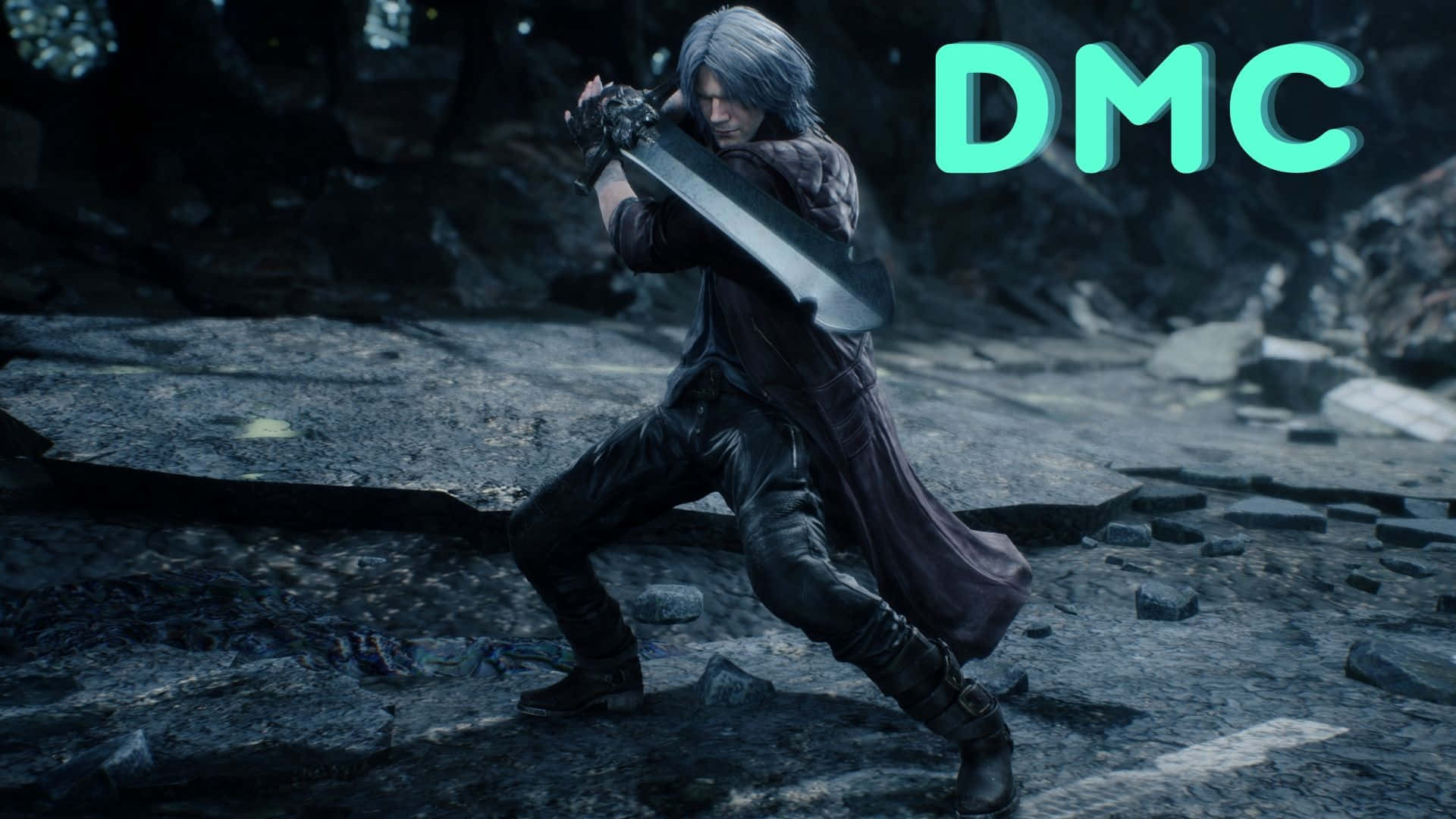 Dante, The Protagonist From The Devil May Cry Series, In A Dynamic Fighting Pose, Wielding His Signature Sword Rebellion. Background