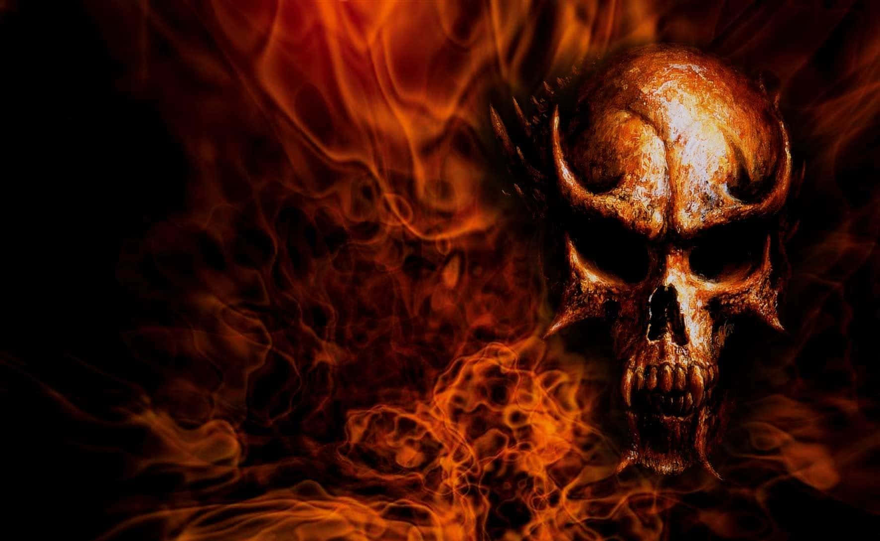 Dare To Take The Path Into The Unknown With The Flaming Skull Background