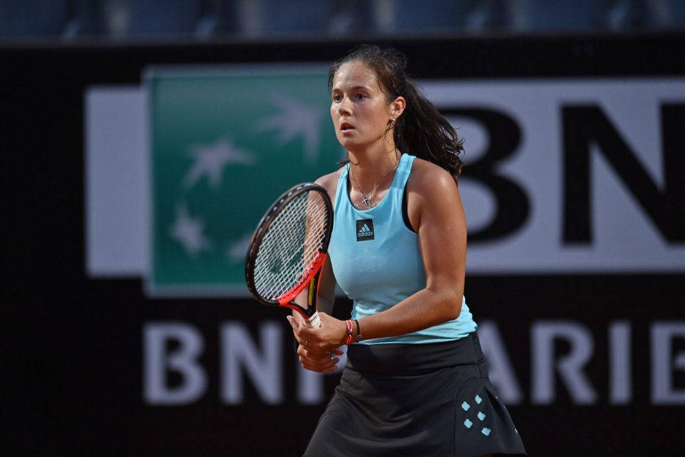 Daria Kasatkina In Blue Holding Racket