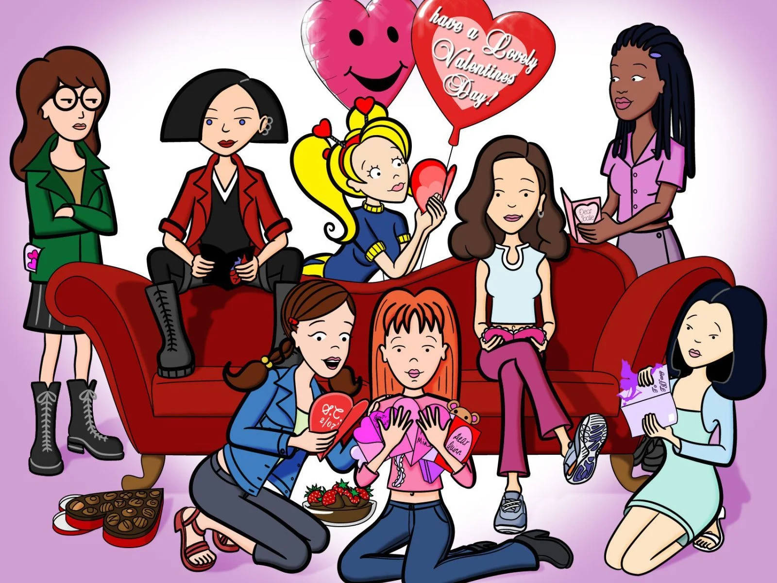 Daria With Friends On Valentines Background
