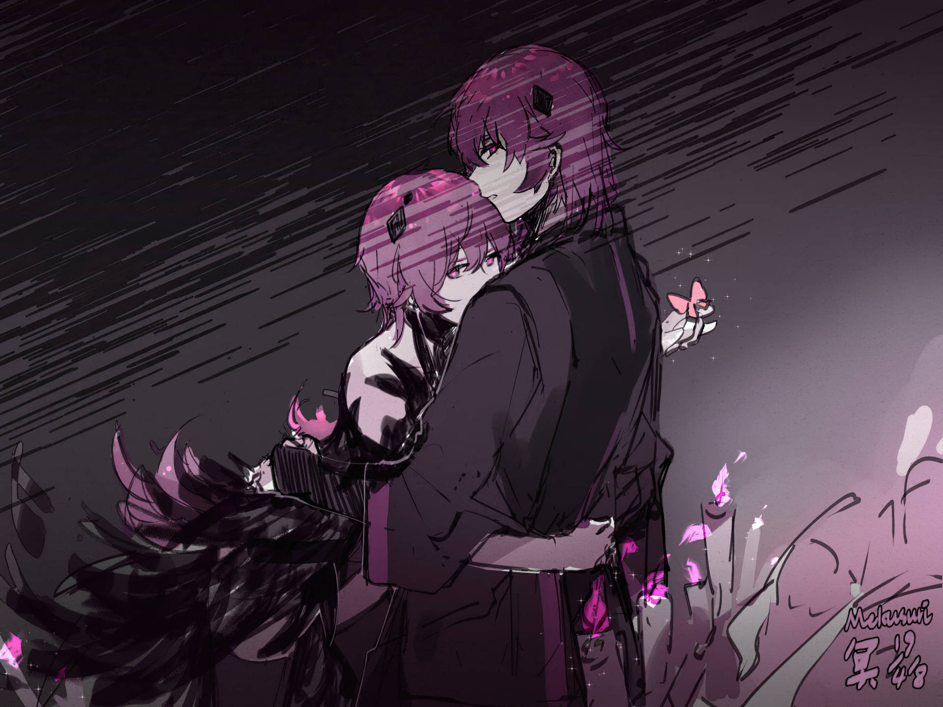 Dark Aesthetic Anime Couple Digital Painting