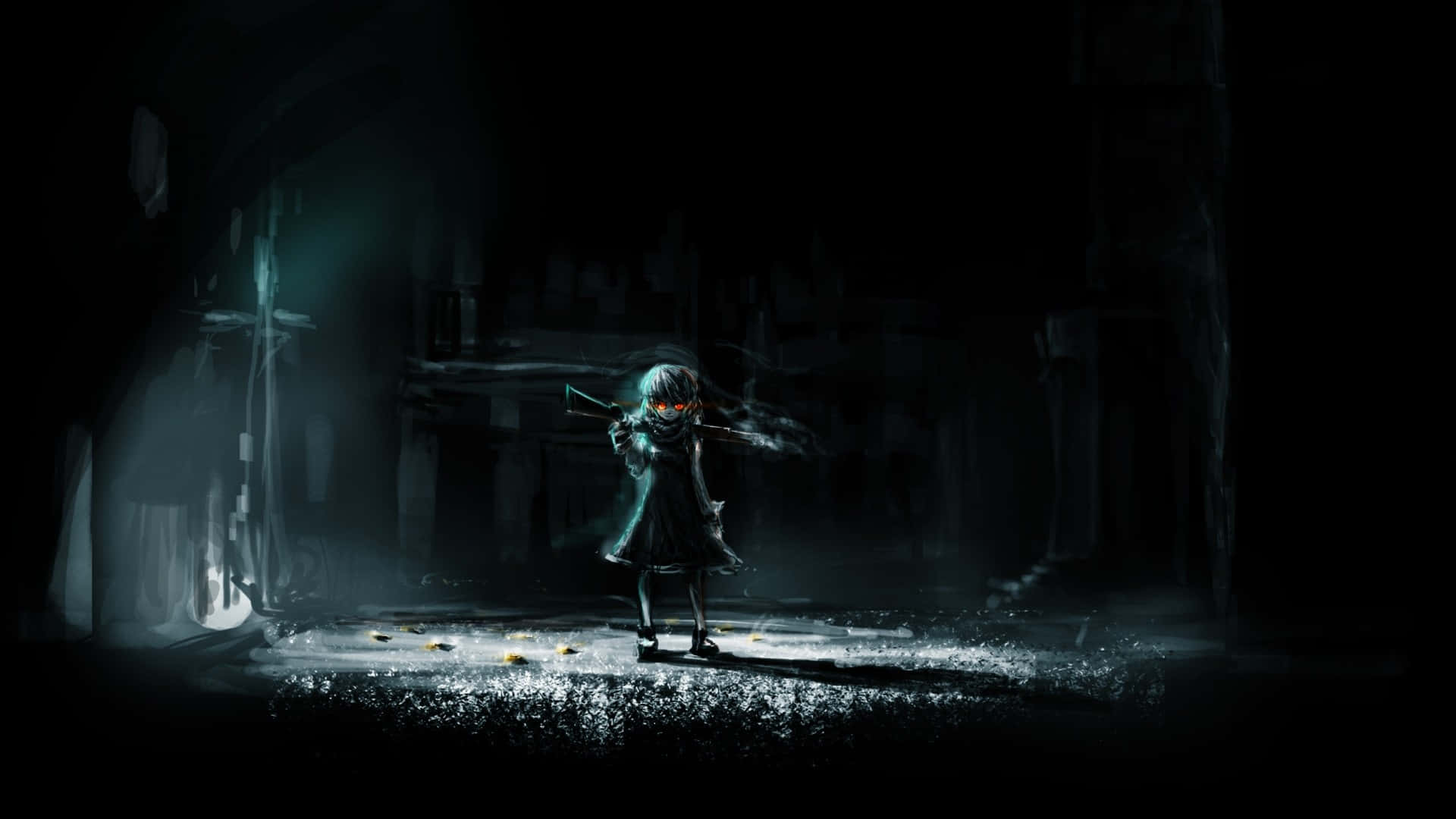 Dark Aesthetic Anime Girl With Rifle Background