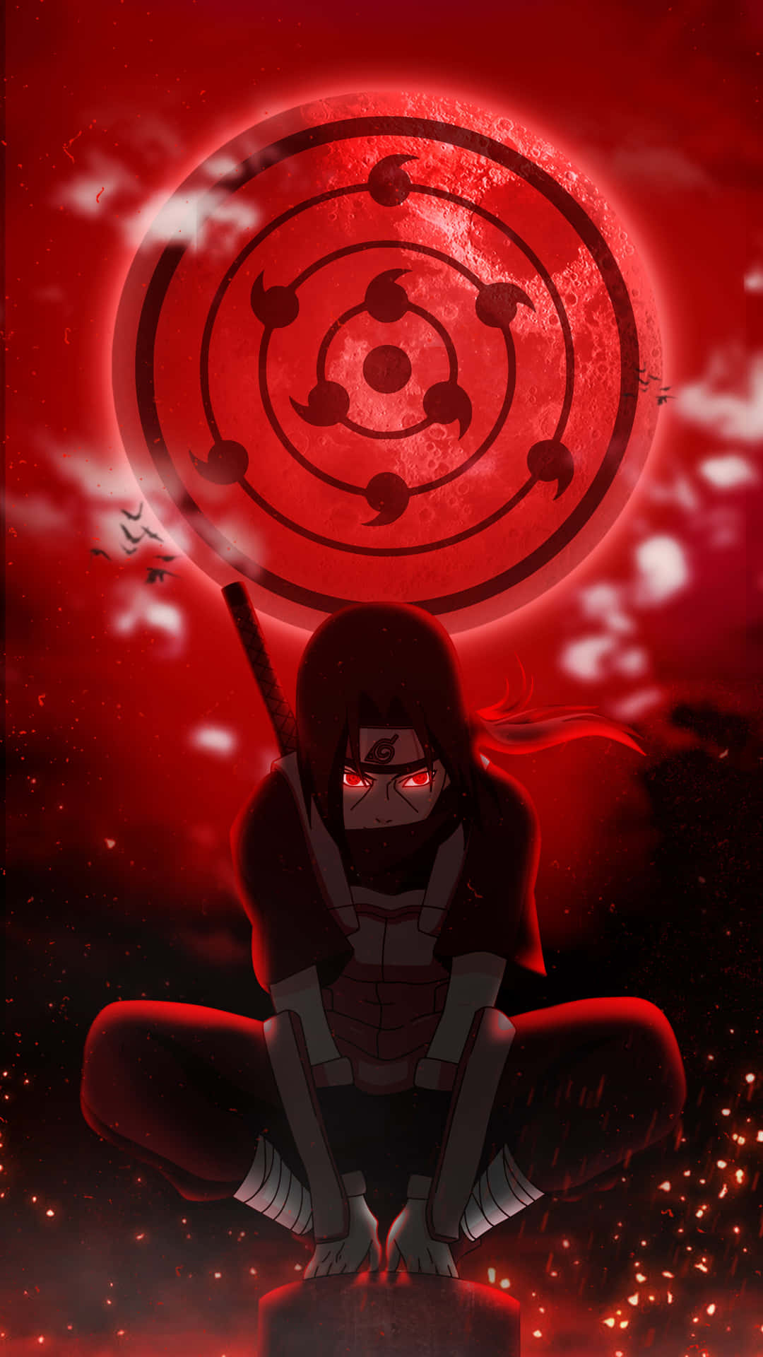 Dark Aesthetic Cartoon Itachi Uchiha Squatting Background