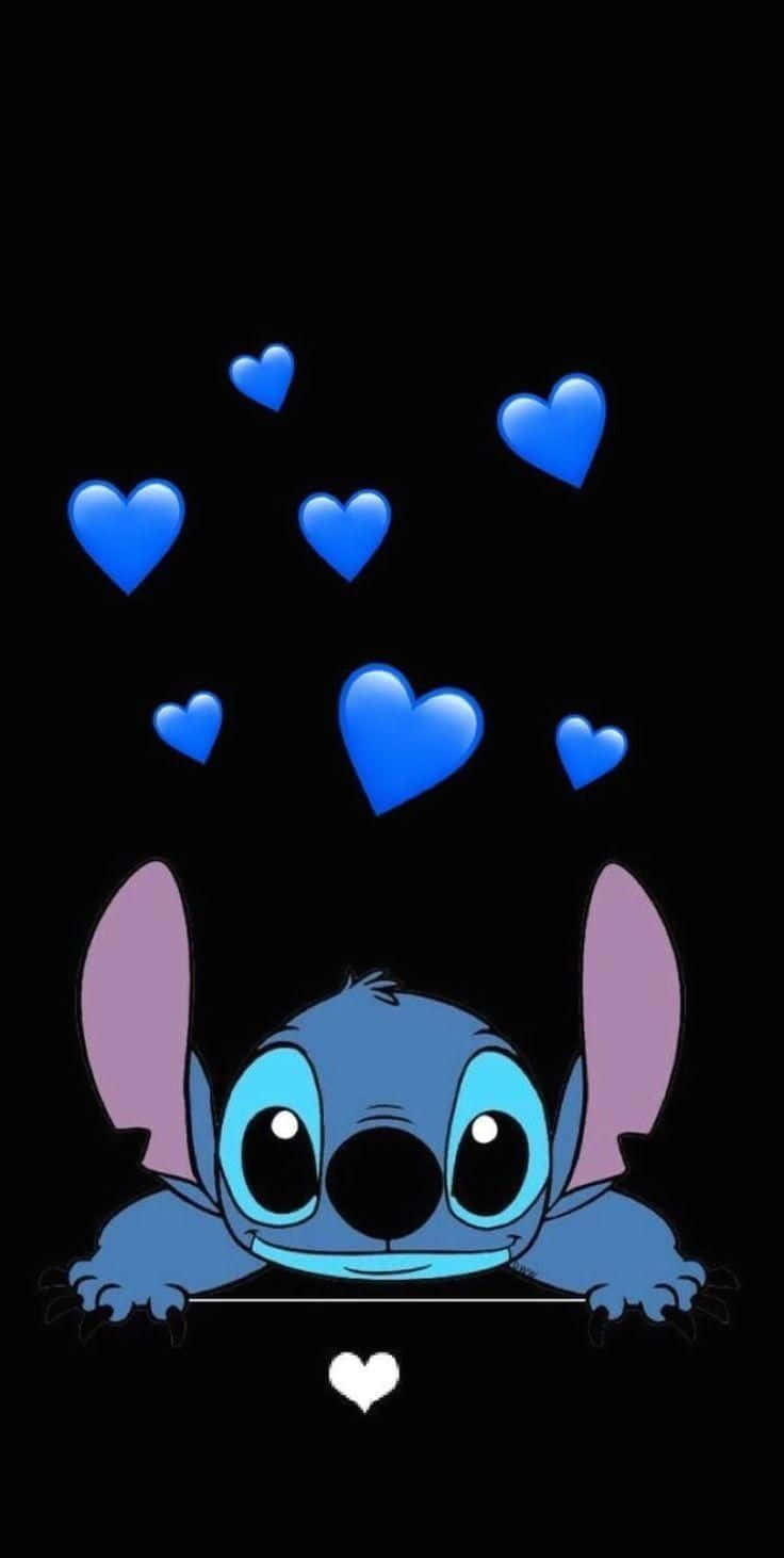 Dark Aesthetic Cartoon Stitch Blue Hearts Background