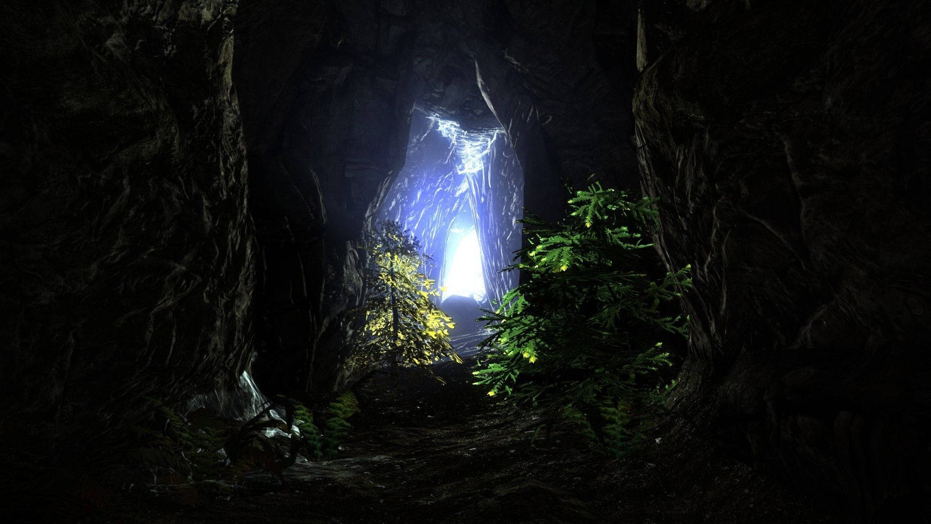 Dark And Narrow Cave Background