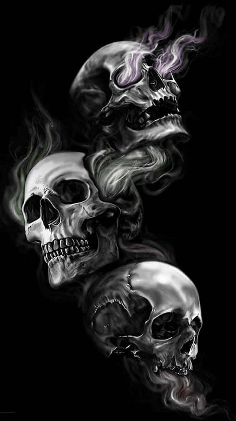 Dark And Ominous Evil Skull With Red Eyes Background