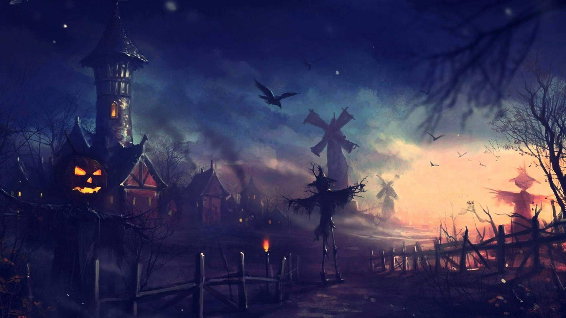 Dark And Ominous Halloween Village Background