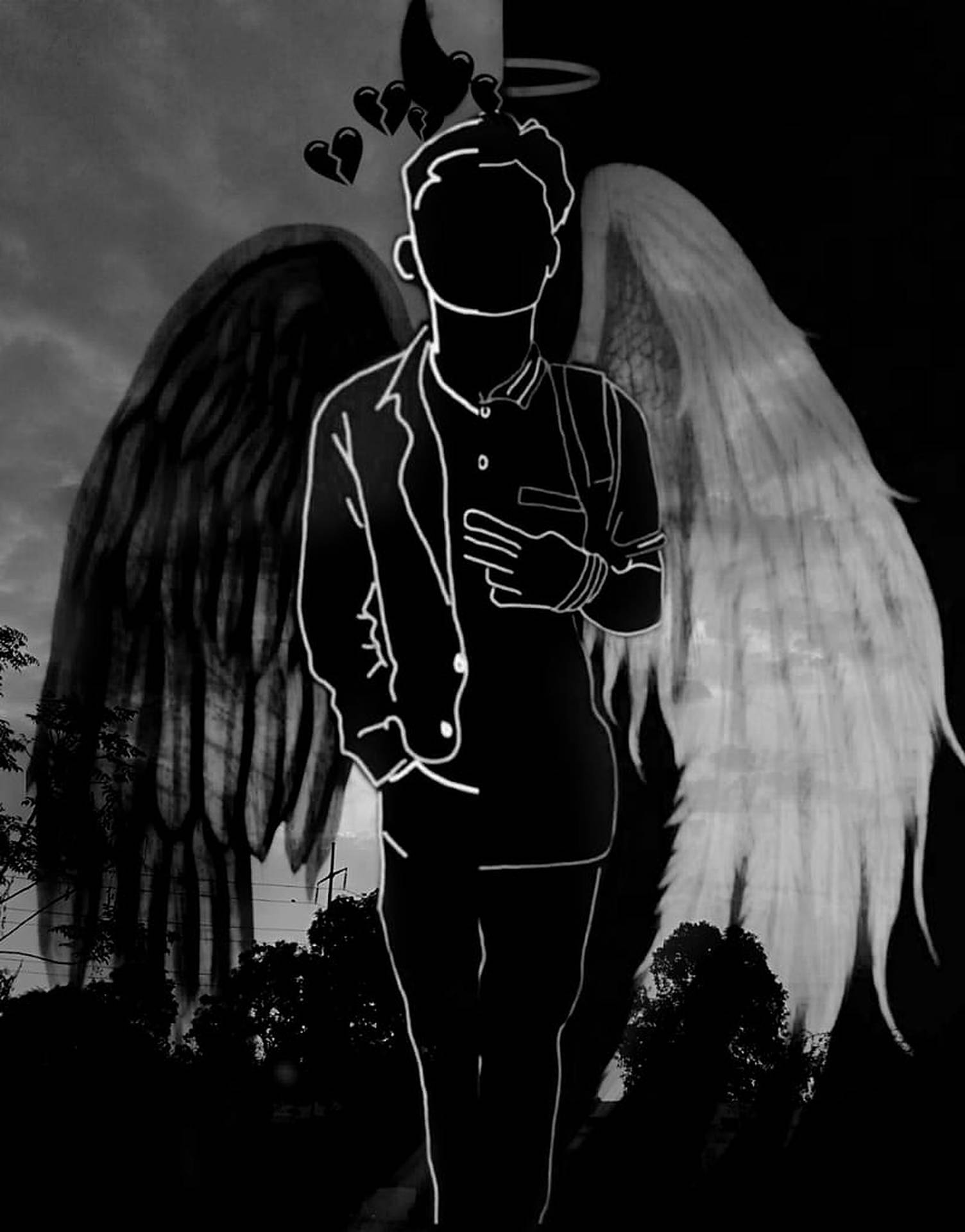 Dark Angel Black And White Wings Background