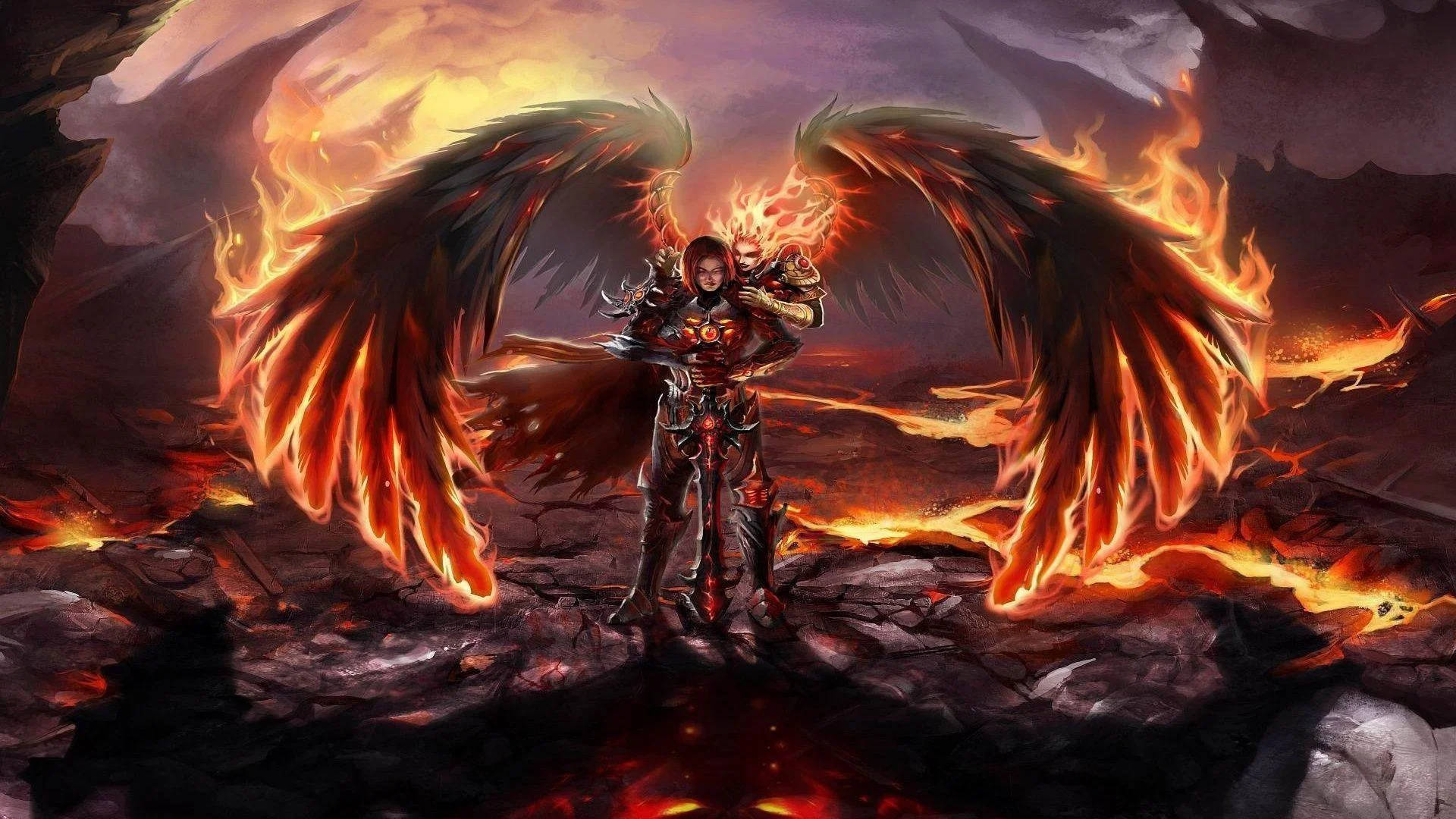 Dark Angel In Flames Background