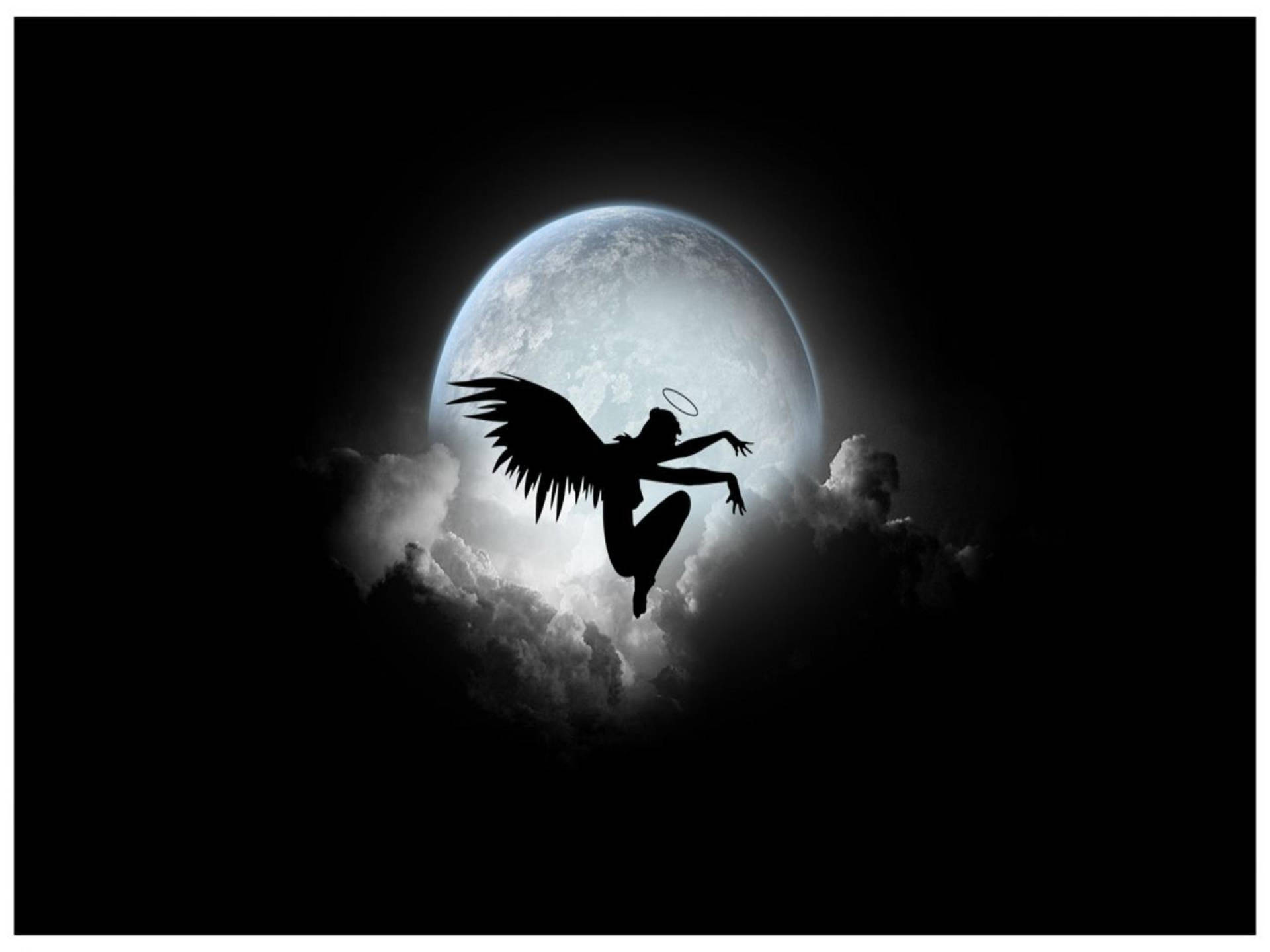 Dark Angel Moon Silhouette Background