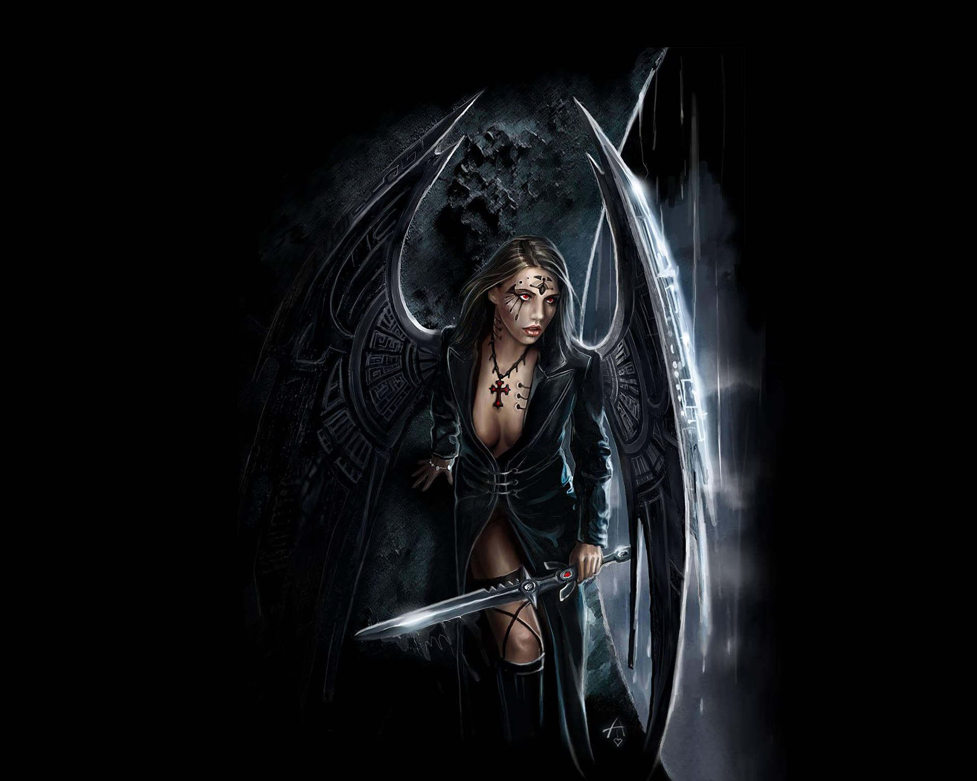 Dark Angel With Sword Background