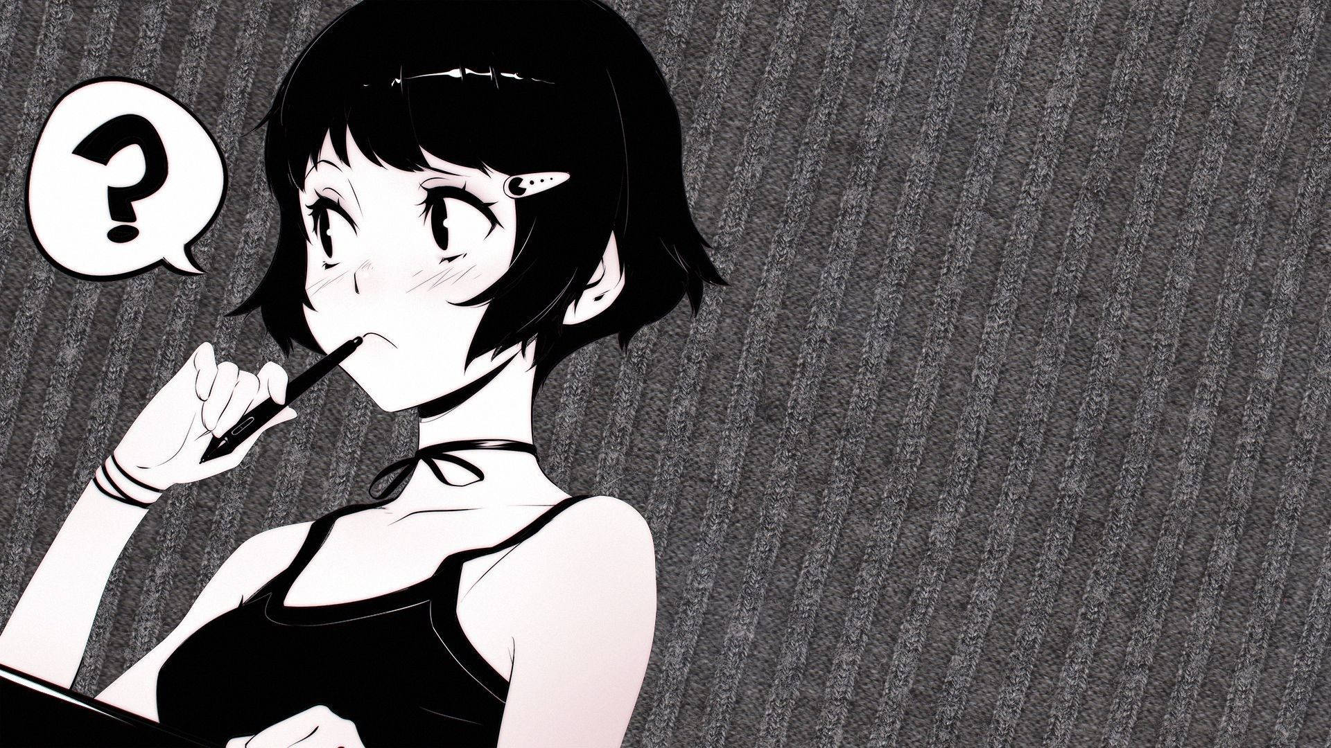 Dark Anime Aesthetic Short-haired Girl Background