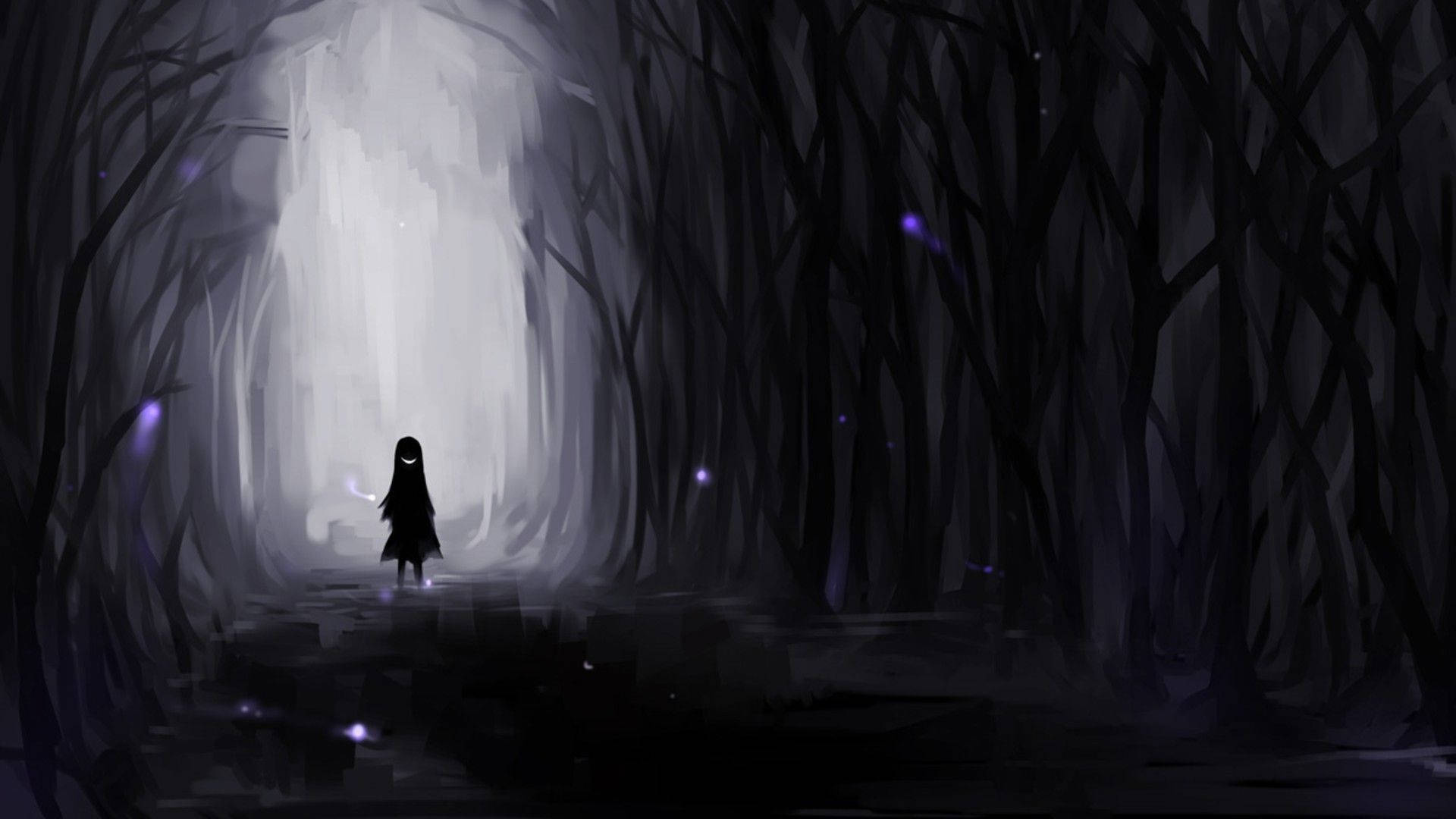Dark Anime Aesthetic Young Lady In Woods Background