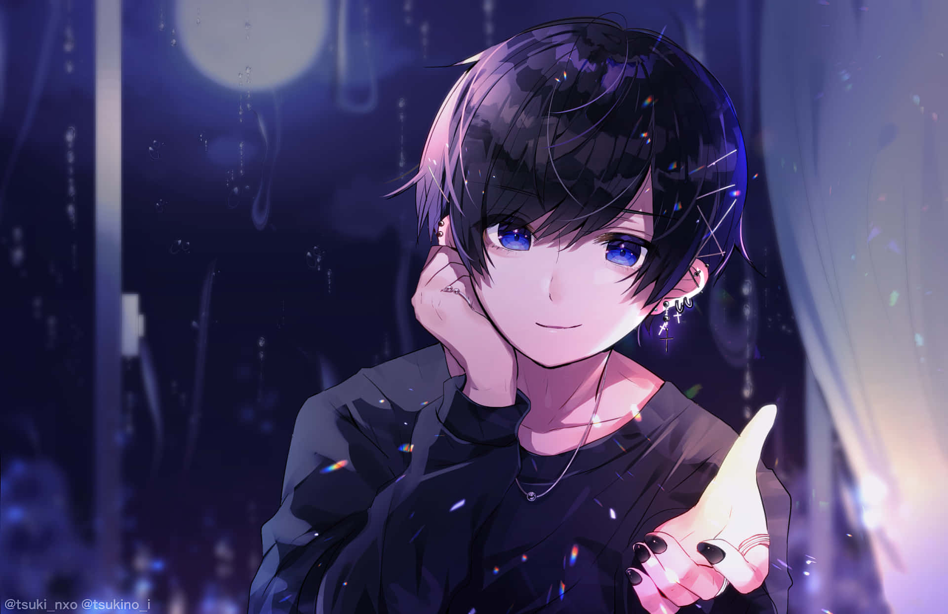 Dark Anime Boy At Night, Alone Background