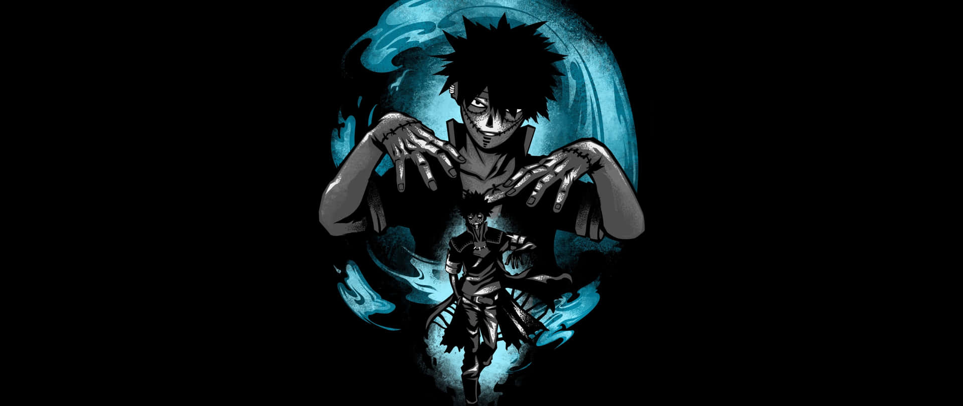 Dark Anime Character Blue Flame Background